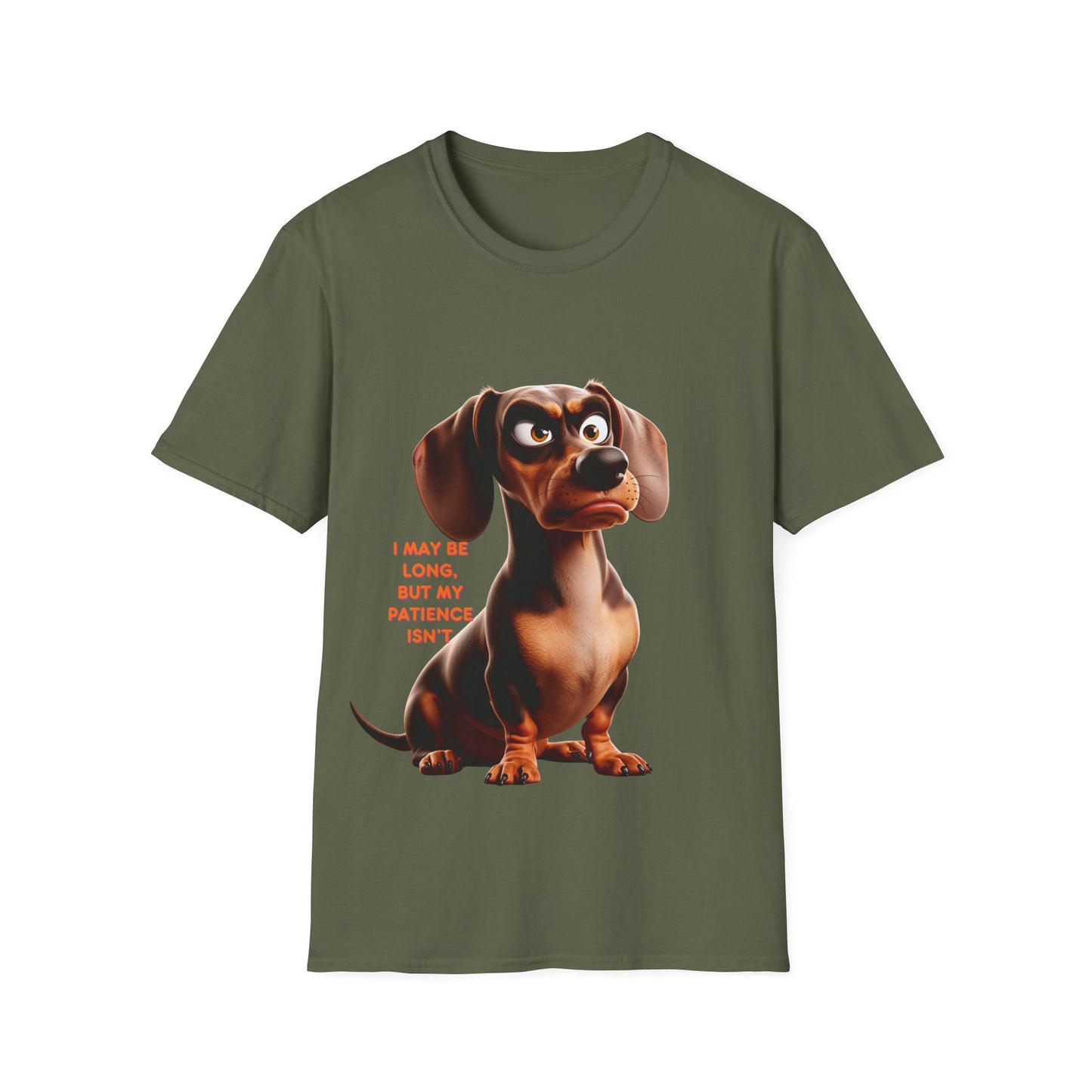 Dachshunds with TUDE! Dogs with TUDE! - I may be long but my Patience Isn't! - Unisex Crewneck T-shirt
