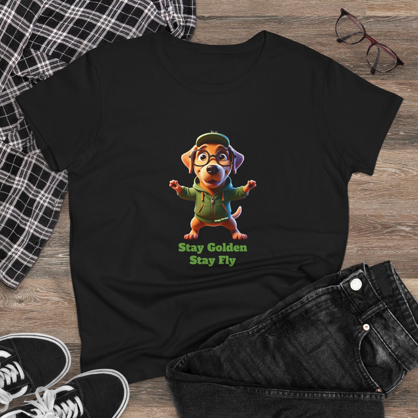 Waggy Stardust Golden Retreiver Stay Golden Stay Fly Casual Women's Shirt, Gift for Dog and Animal Lovers, Fun Everyday Wear, Cute Summer Top, Animal Lover Tee, Unique Fashion