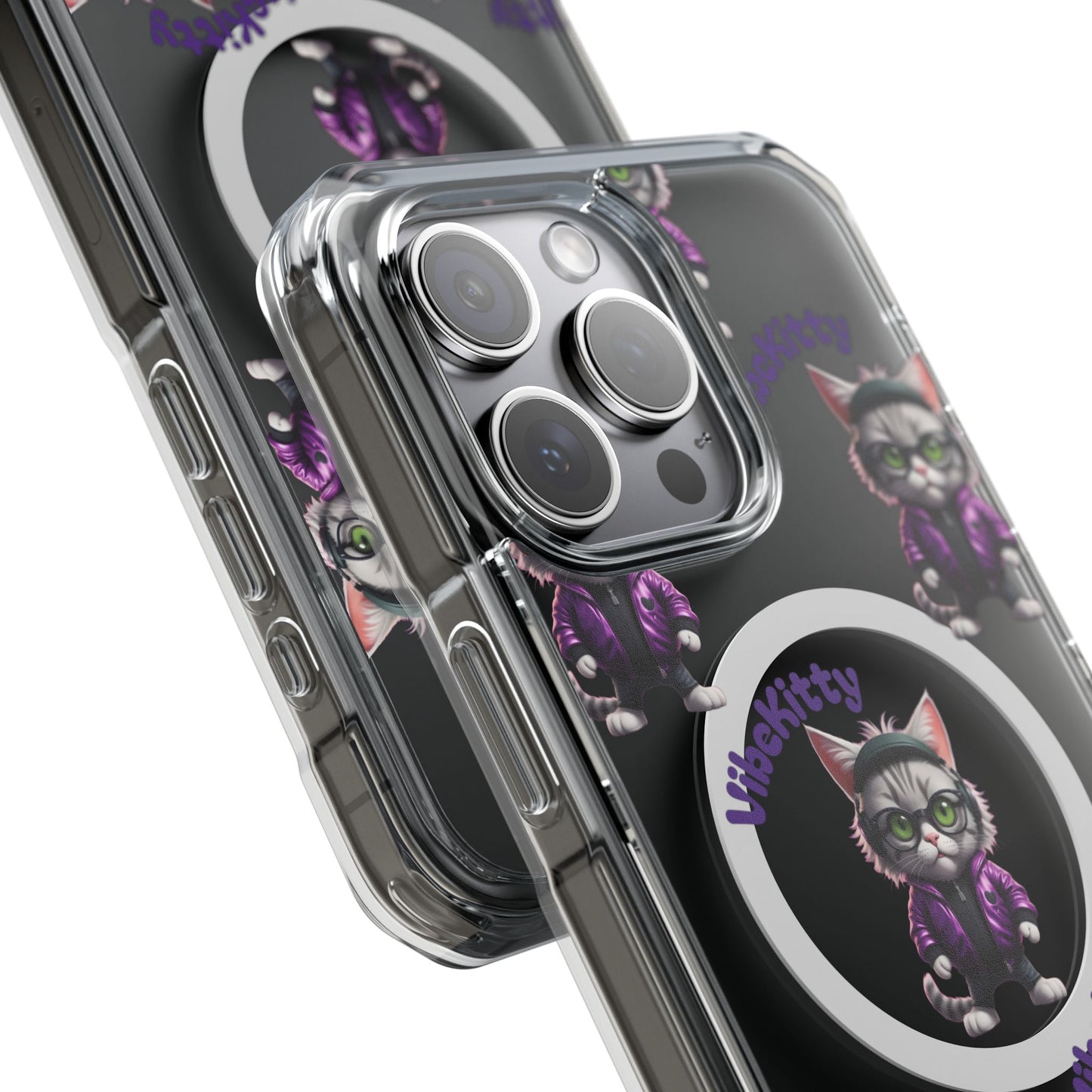 Vibe Kitty Cool Cat Magnetic Clear iPhone Case, Gift for Cat Lovers