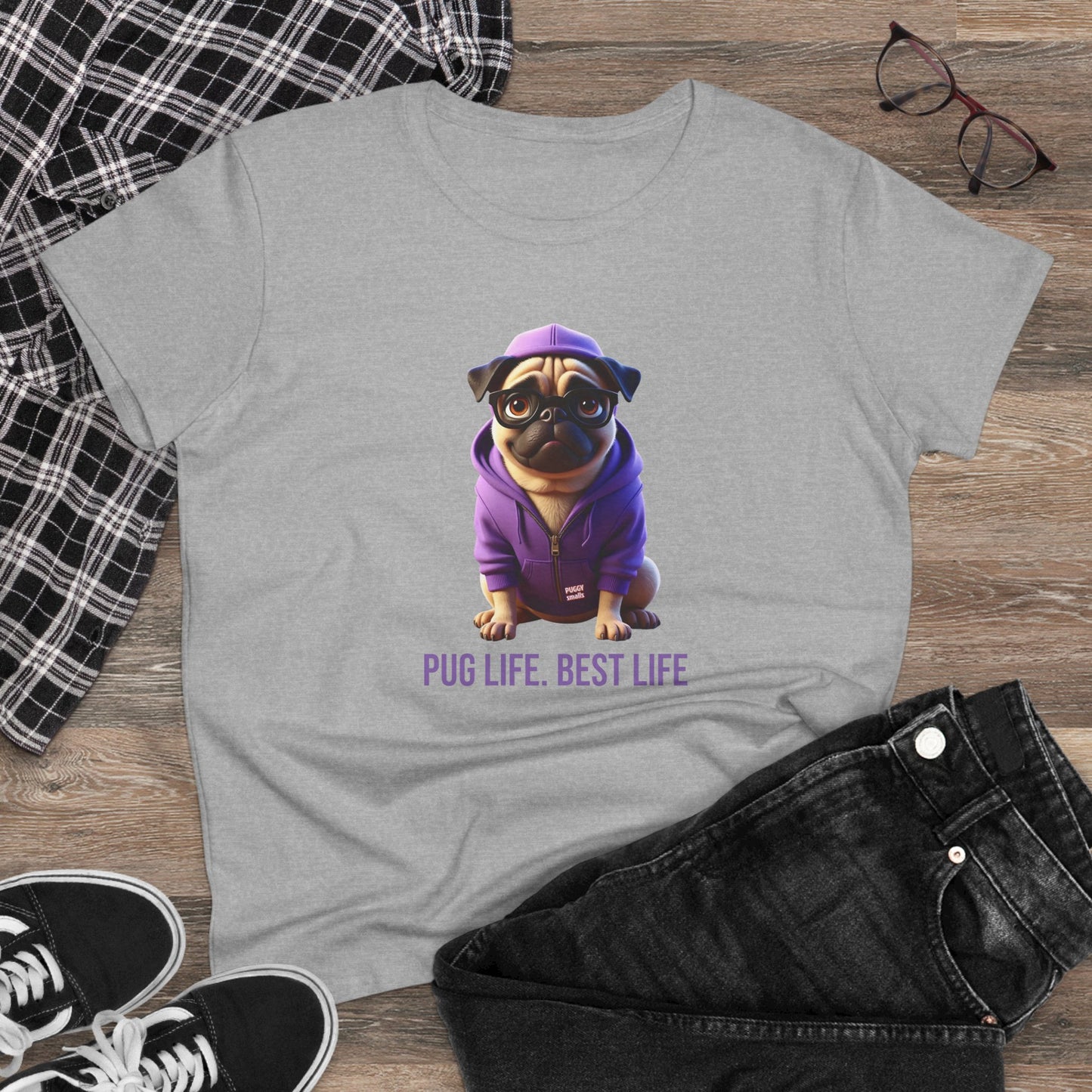 Puggy Smalls Pug Tee, Casual Women's Shirt, Gift for Pug and Dog Lovers, Fun Everyday Wear, Cute Summer Top, Animal Lover Tee, Unique Fashion
