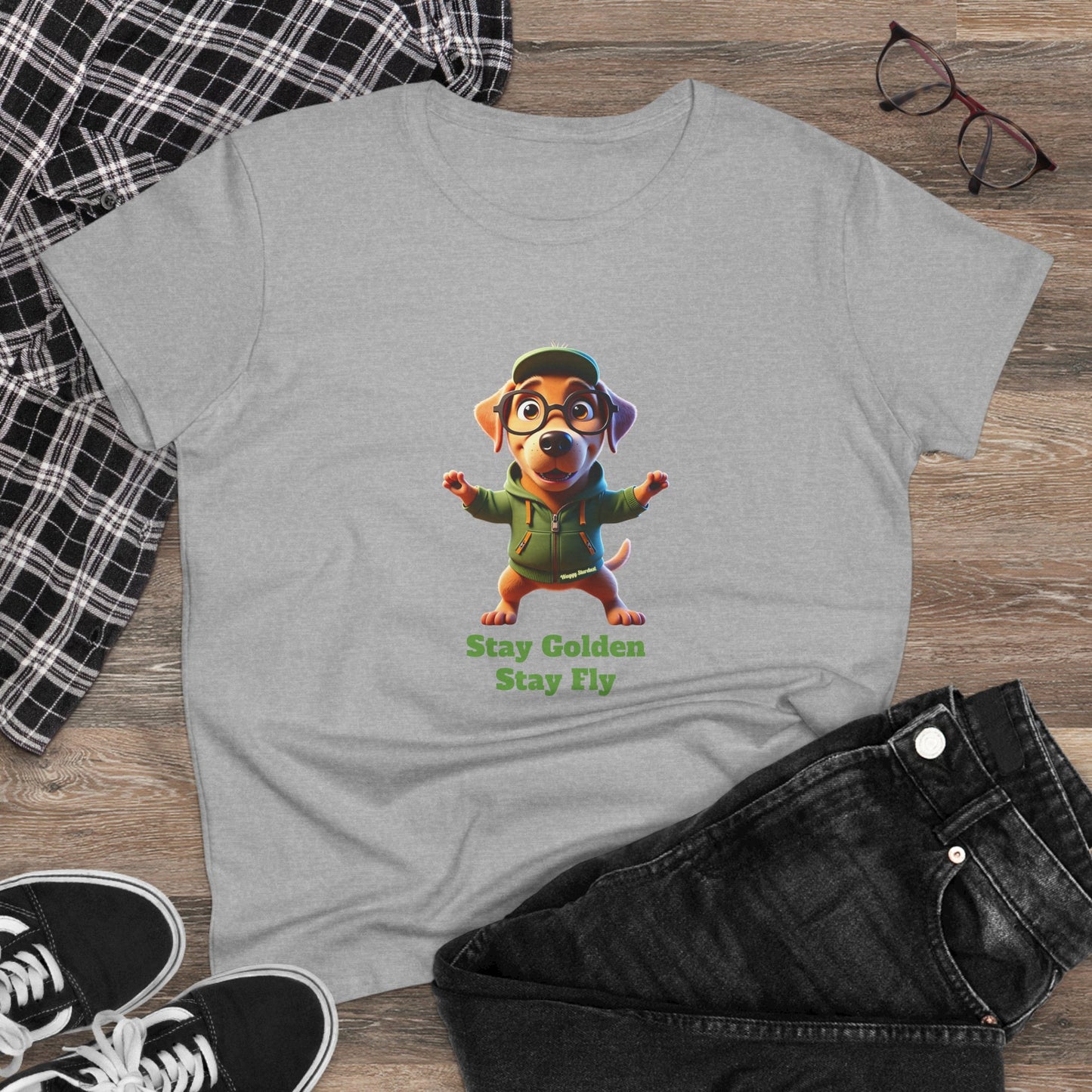 Waggy Stardust Golden Retreiver Stay Golden Stay Fly Casual Women's Shirt, Gift for Dog and Animal Lovers, Fun Everyday Wear, Cute Summer Top, Animal Lover Tee, Unique Fashion