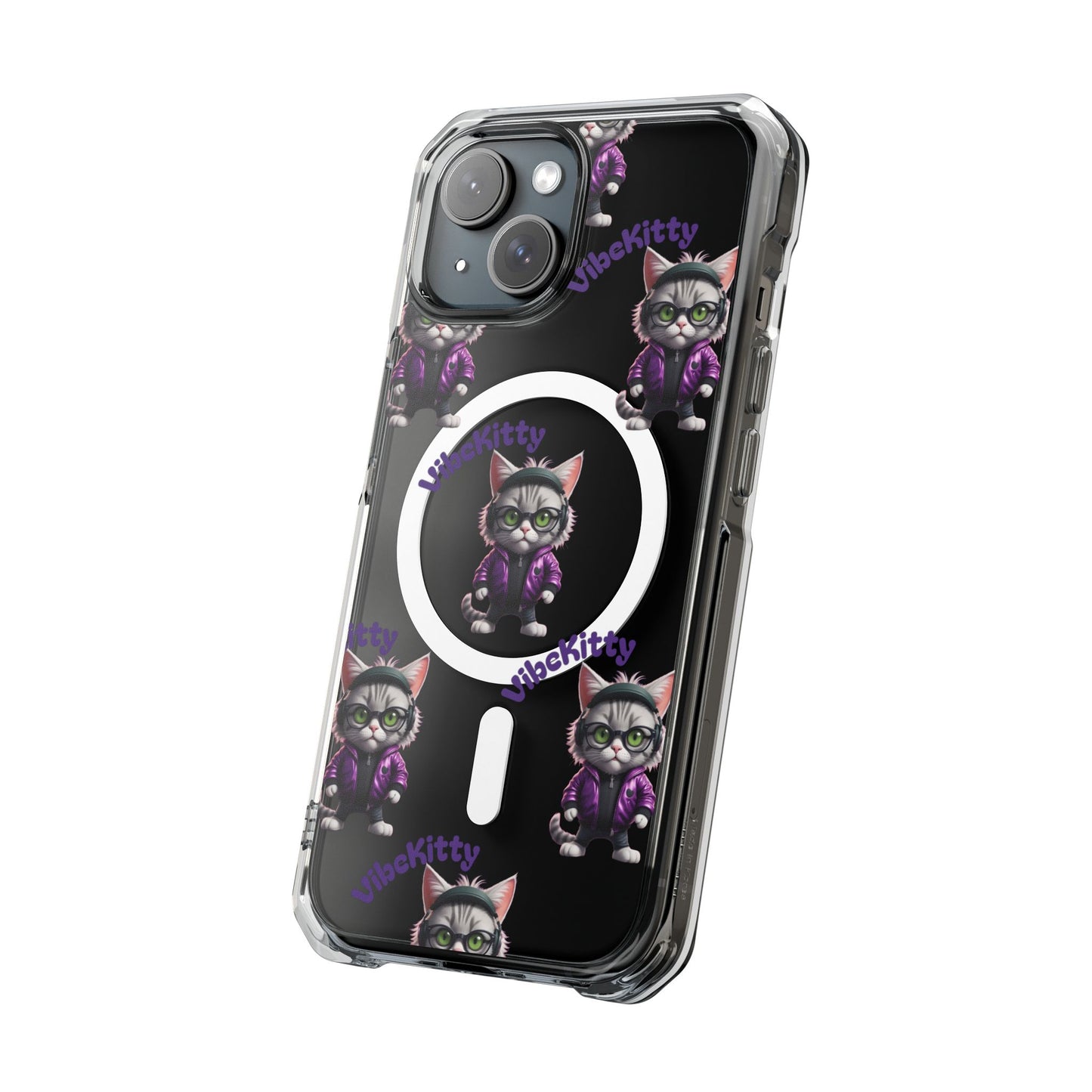 Vibe Kitty Cool Cat Magnetic Clear iPhone Case, Gift for Cat Lovers