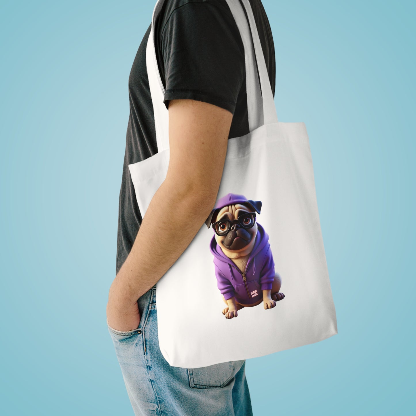 Puggy Smalls Cute Pug Cotton Tote Bag, Fun Pet Lover Gift, Eco-Friendly Shopping Bag, Dog-Themed Bag, Tote for Dog Owners, Unique Pet Merchandise