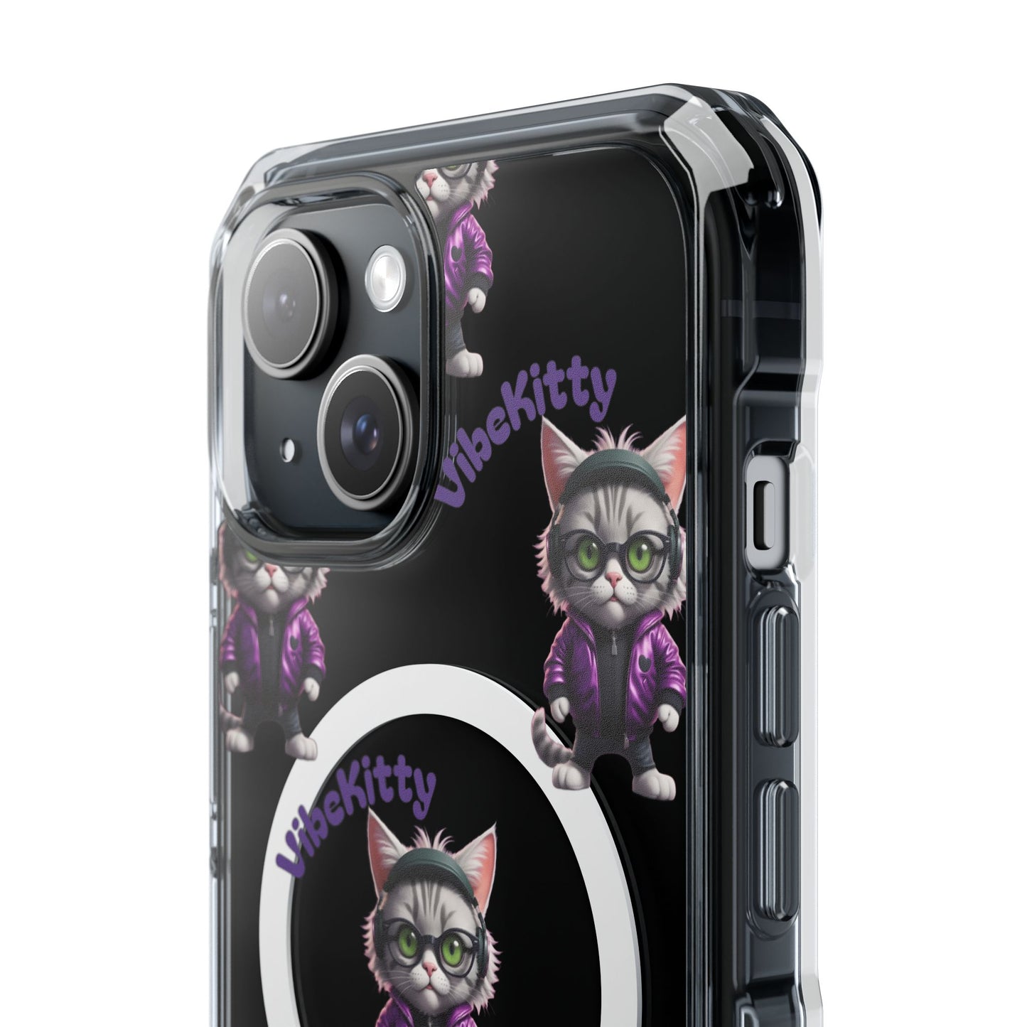Vibe Kitty Cool Cat Magnetic Clear iPhone Case, Gift for Cat Lovers