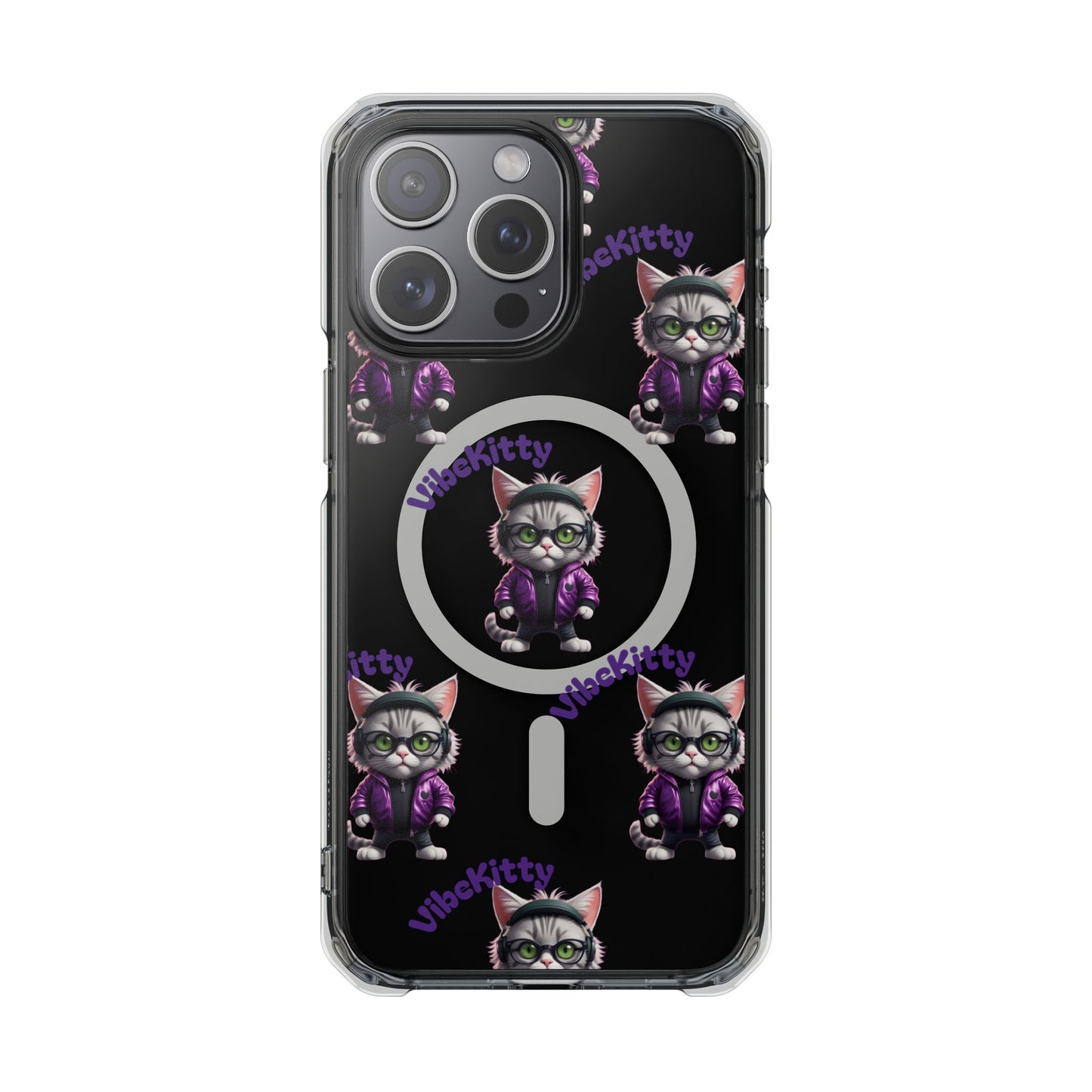 Vibe Kitty Cool Cat Magnetic Clear iPhone Case, Gift for Cat Lovers