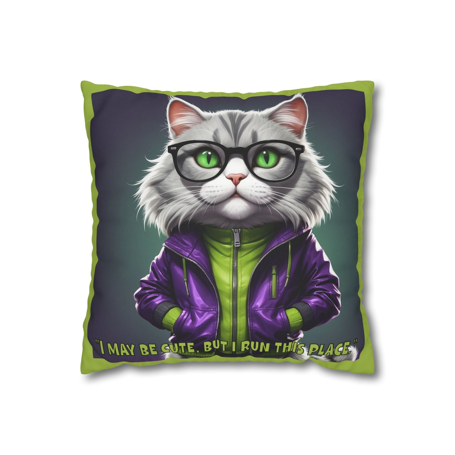 Square Pillowcase Cool Cats with Tude Design - "I May be cute but I run this place!"