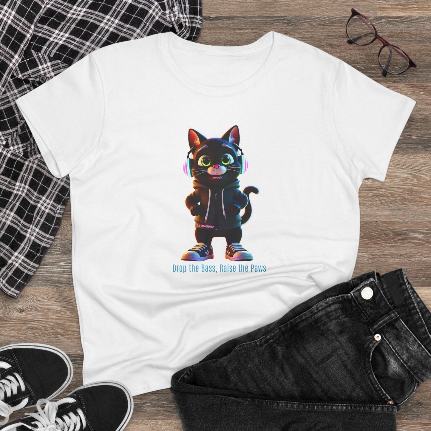 Cool Cat DJ Nightwhisk Tee, Casual Women's Shirt, Gift for Cat Lovers, Fun Everyday Wear, Cute Summer Top, Animal Lover Tee, Unique Fashion