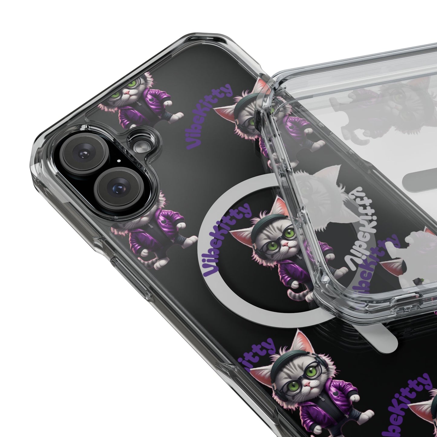 Vibe Kitty Cool Cat Magnetic Clear iPhone Case, Gift for Cat Lovers