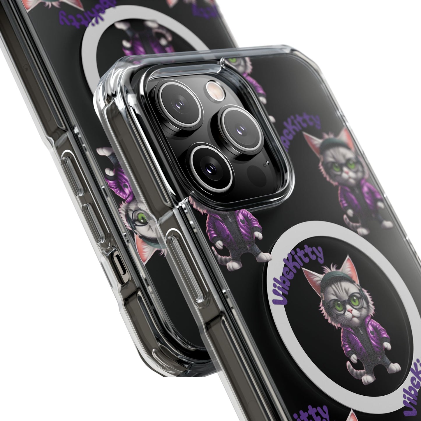 Vibe Kitty Cool Cat Magnetic Clear iPhone Case, Gift for Cat Lovers