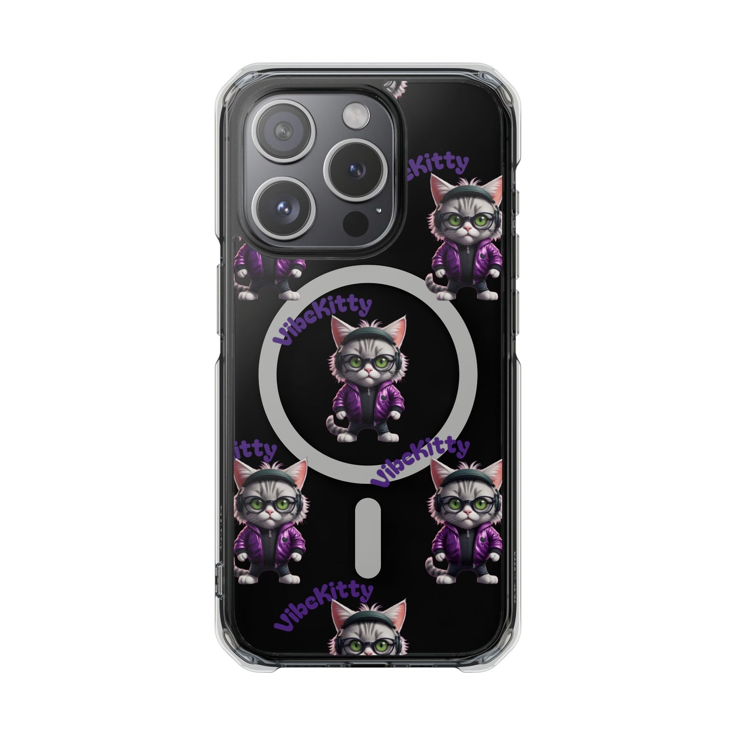 Vibe Kitty Cool Cat Magnetic Clear iPhone Case, Gift for Cat Lovers