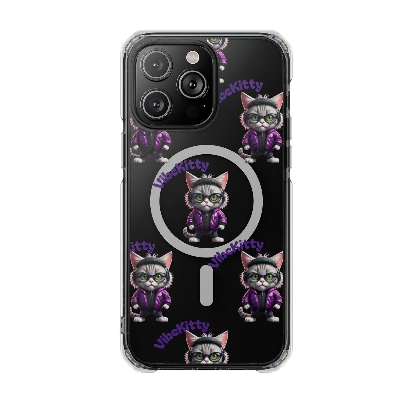 Vibe Kitty Cool Cat Magnetic Clear iPhone Case, Gift for Cat Lovers