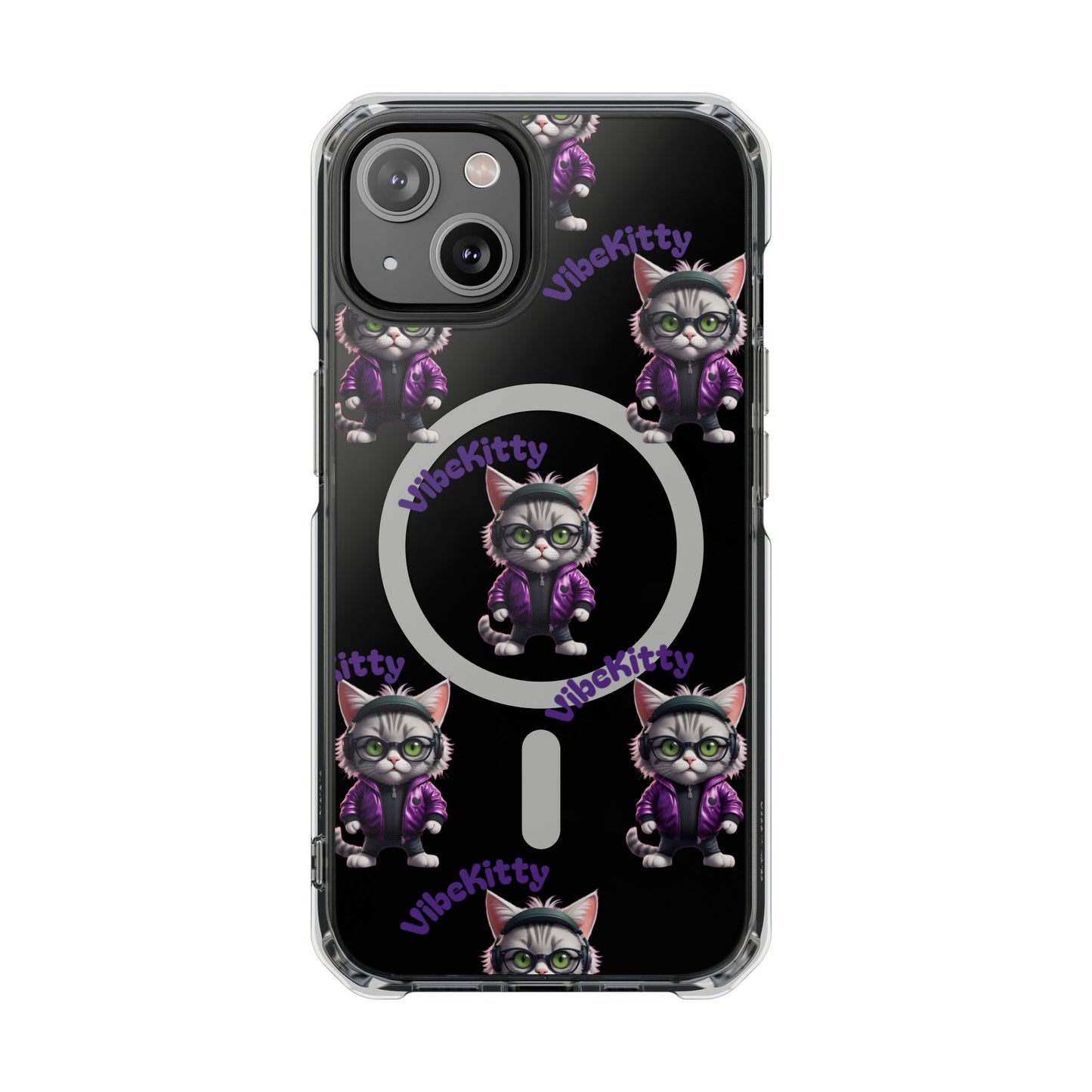 Vibe Kitty Cool Cat Magnetic Clear iPhone Case, Gift for Cat Lovers