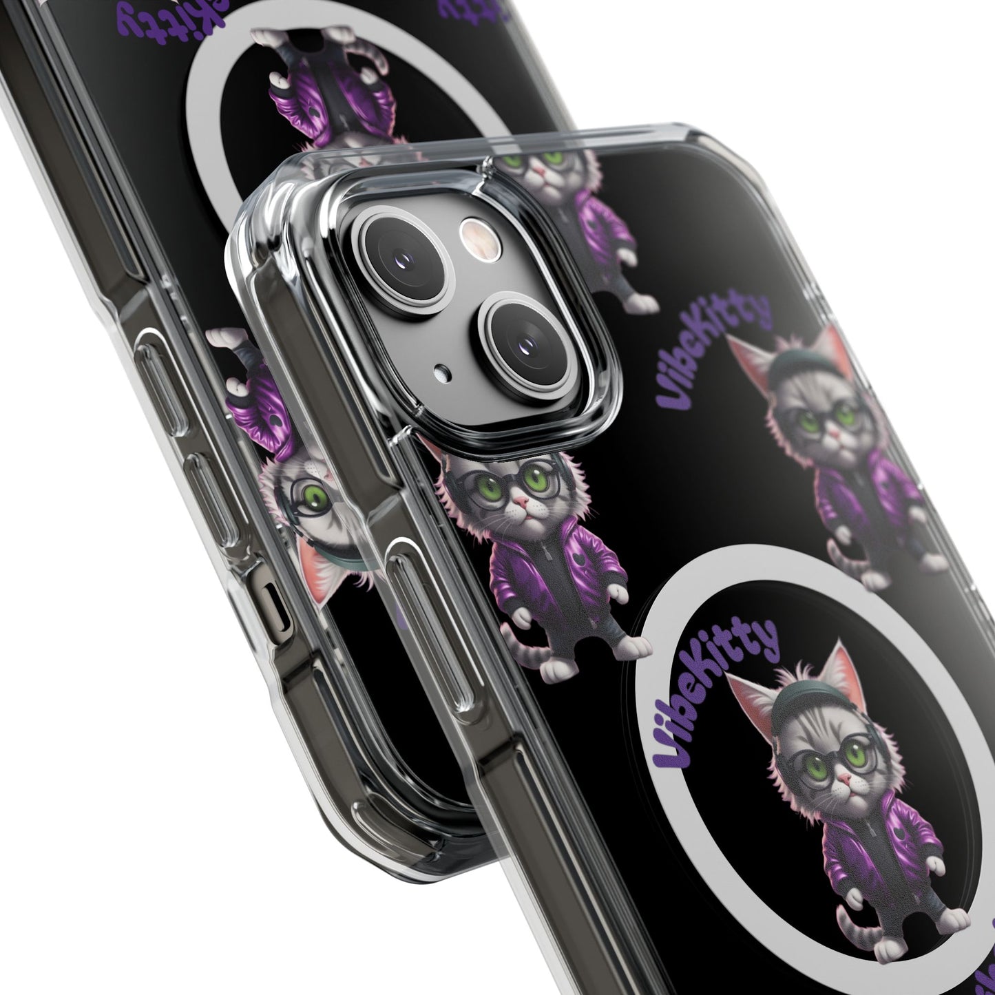 Vibe Kitty Cool Cat Magnetic Clear iPhone Case, Gift for Cat Lovers