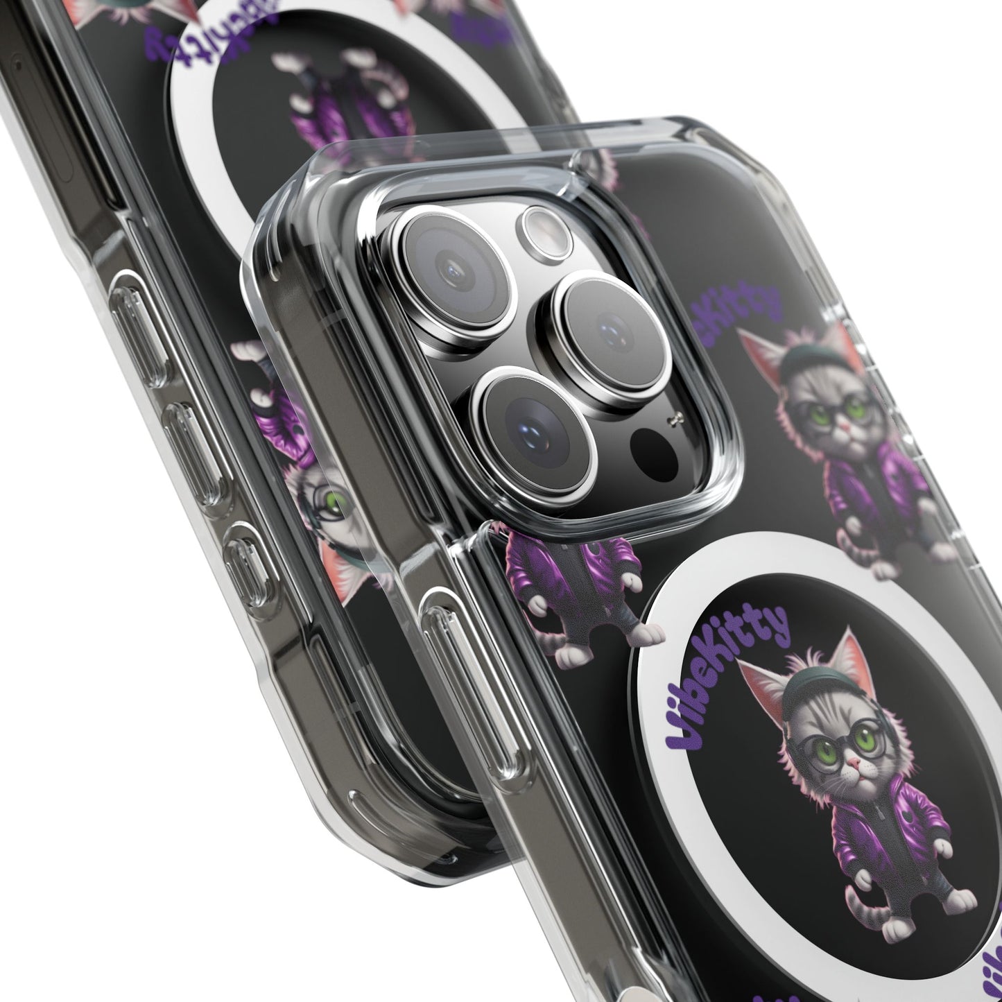 Vibe Kitty Cool Cat Magnetic Clear iPhone Case, Gift for Cat Lovers