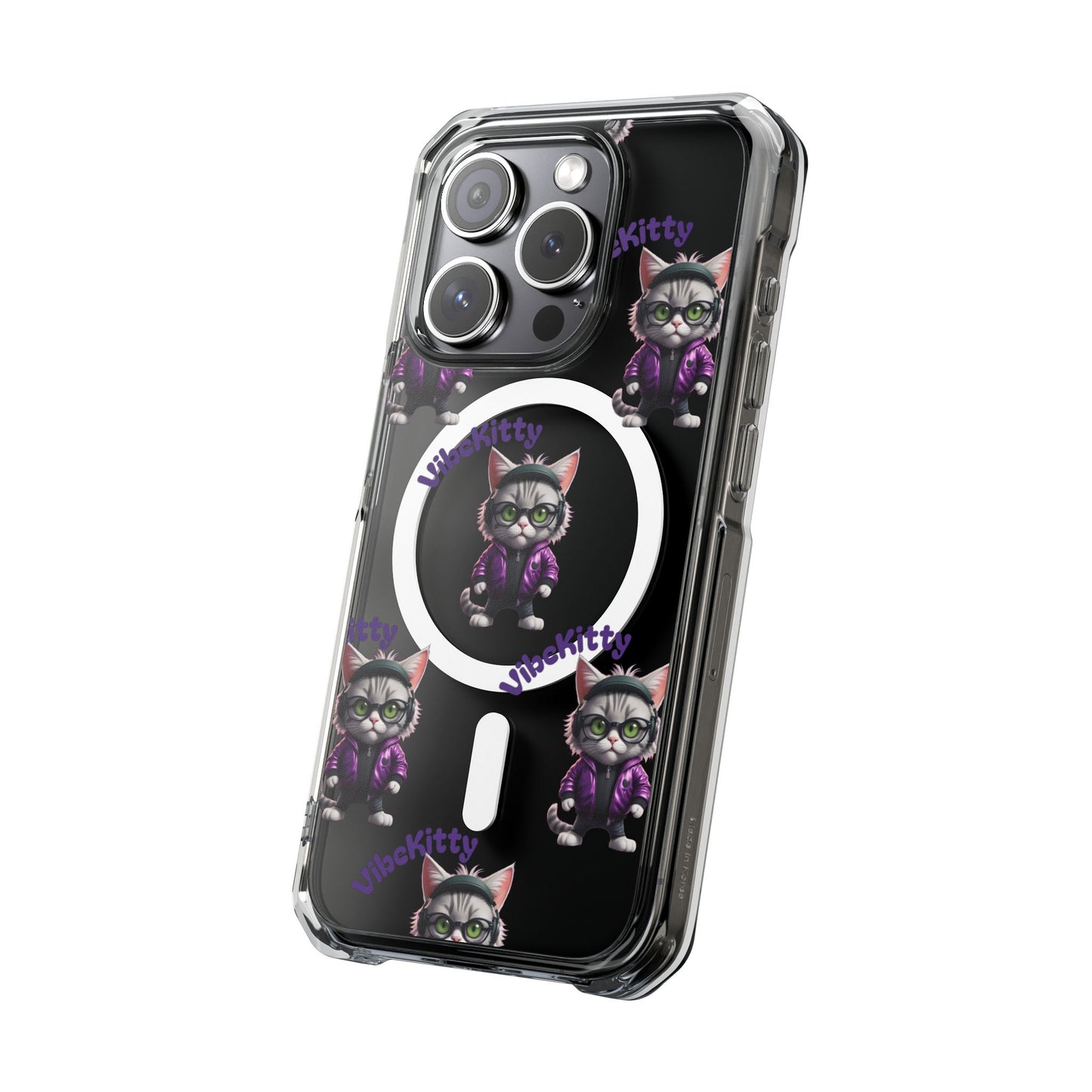 Vibe Kitty Cool Cat Magnetic Clear iPhone Case, Gift for Cat Lovers