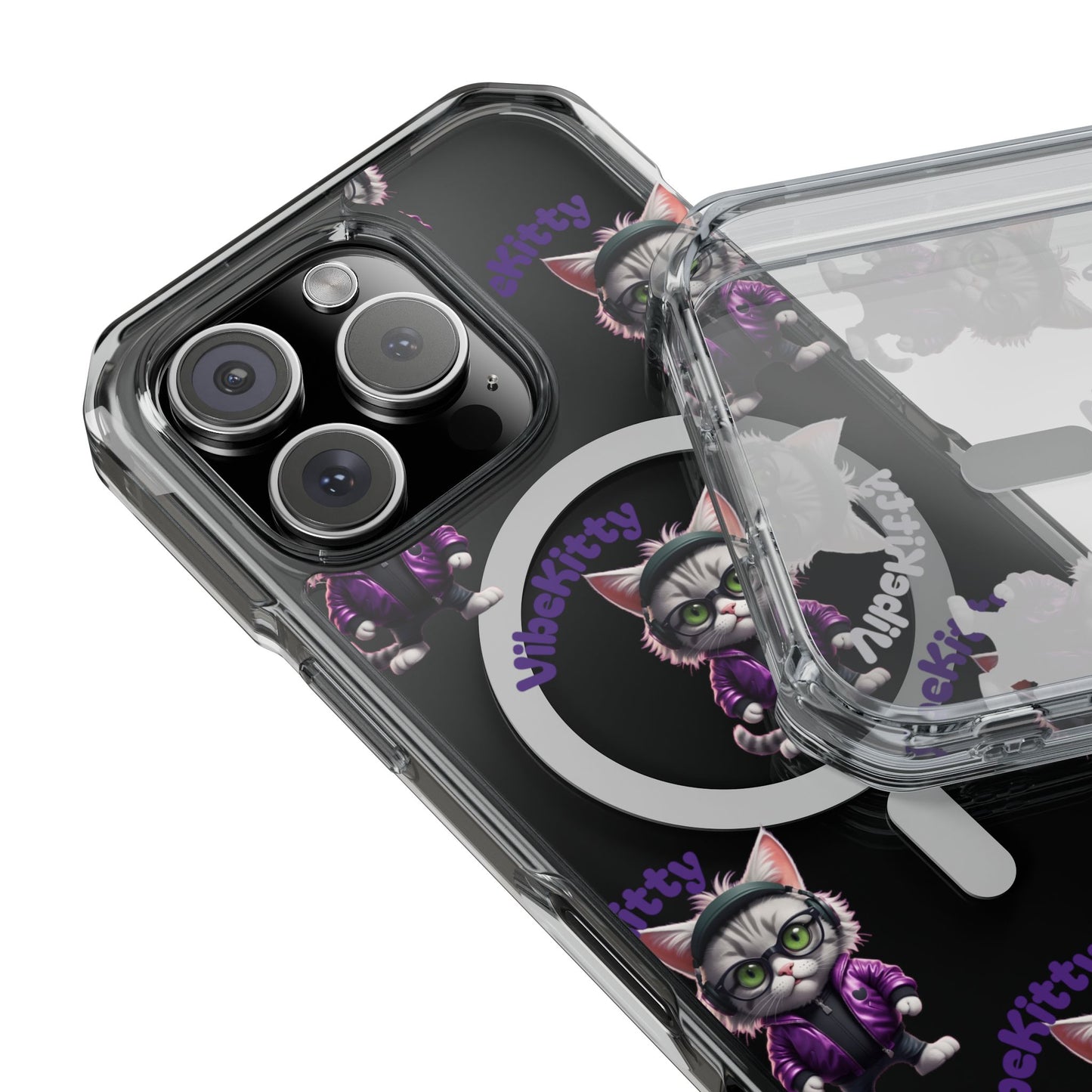 Vibe Kitty Cool Cat Magnetic Clear iPhone Case, Gift for Cat Lovers