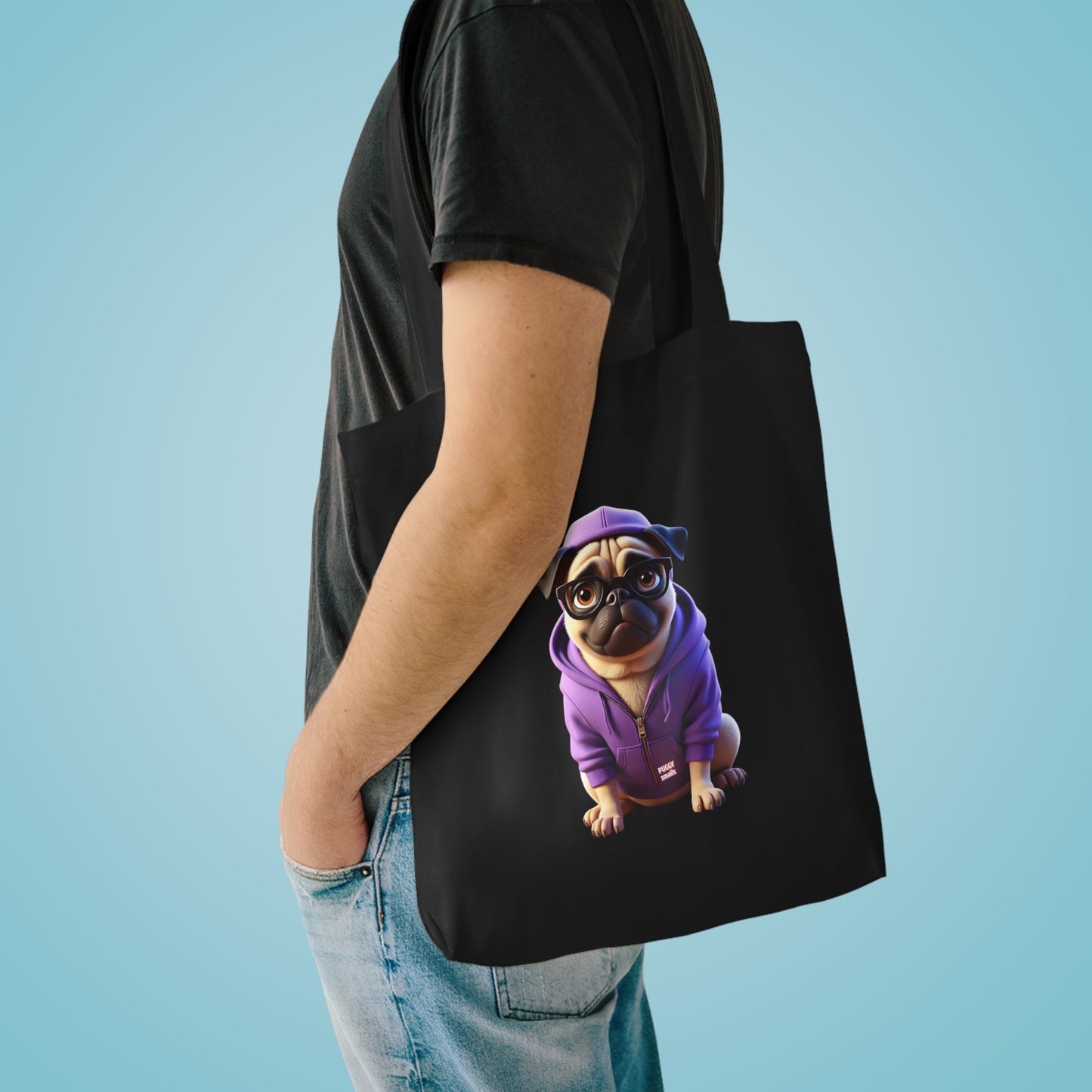 Puggy Smalls Cute Pug Cotton Tote Bag, Fun Pet Lover Gift, Eco-Friendly Shopping Bag, Dog-Themed Bag, Tote for Dog Owners, Unique Pet Merchandise