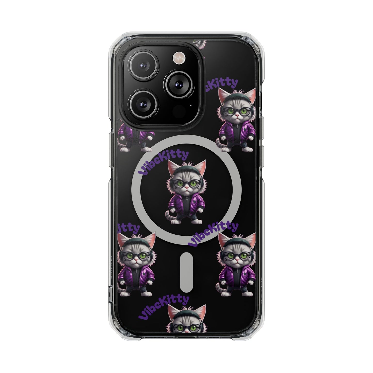 Vibe Kitty Cool Cat Magnetic Clear iPhone Case, Gift for Cat Lovers