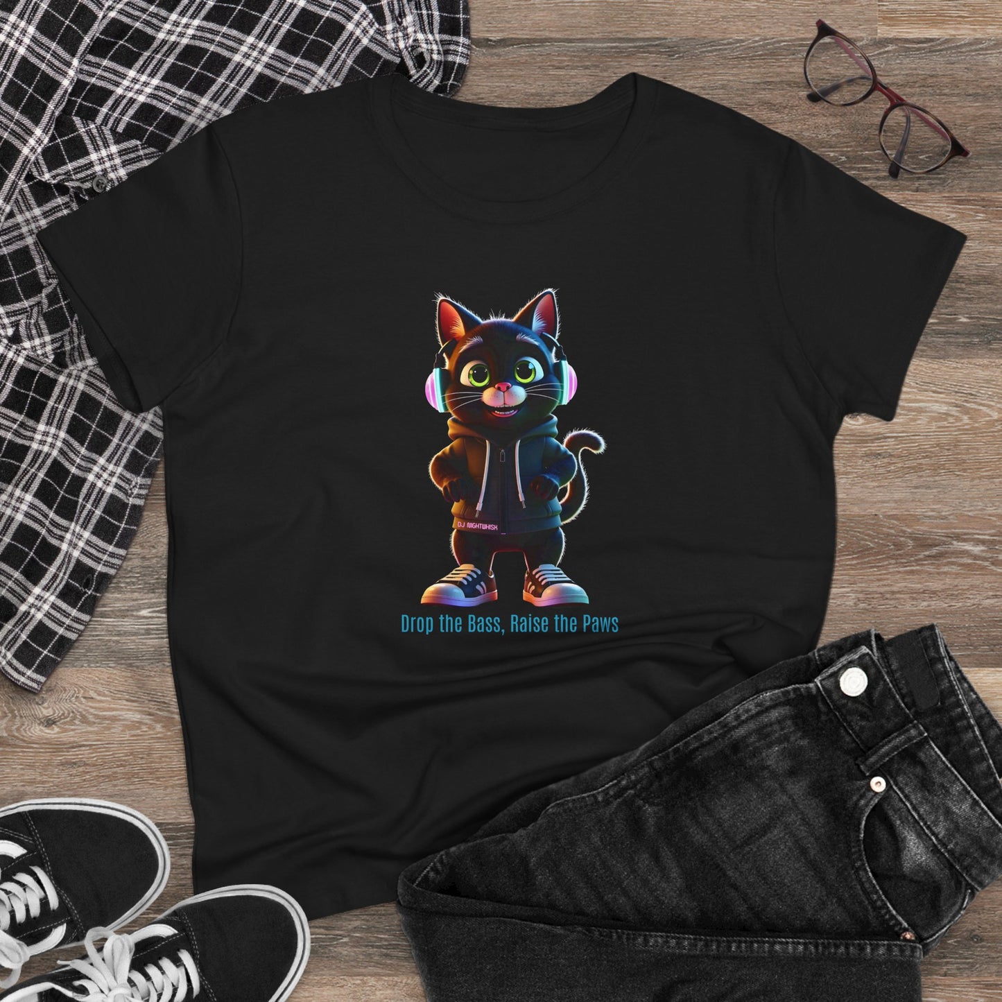 Cool Cat DJ Nightwhisk Tee, Casual Women's Shirt, Gift for Cat Lovers, Fun Everyday Wear, Cute Summer Top, Animal Lover Tee, Unique Fashion
