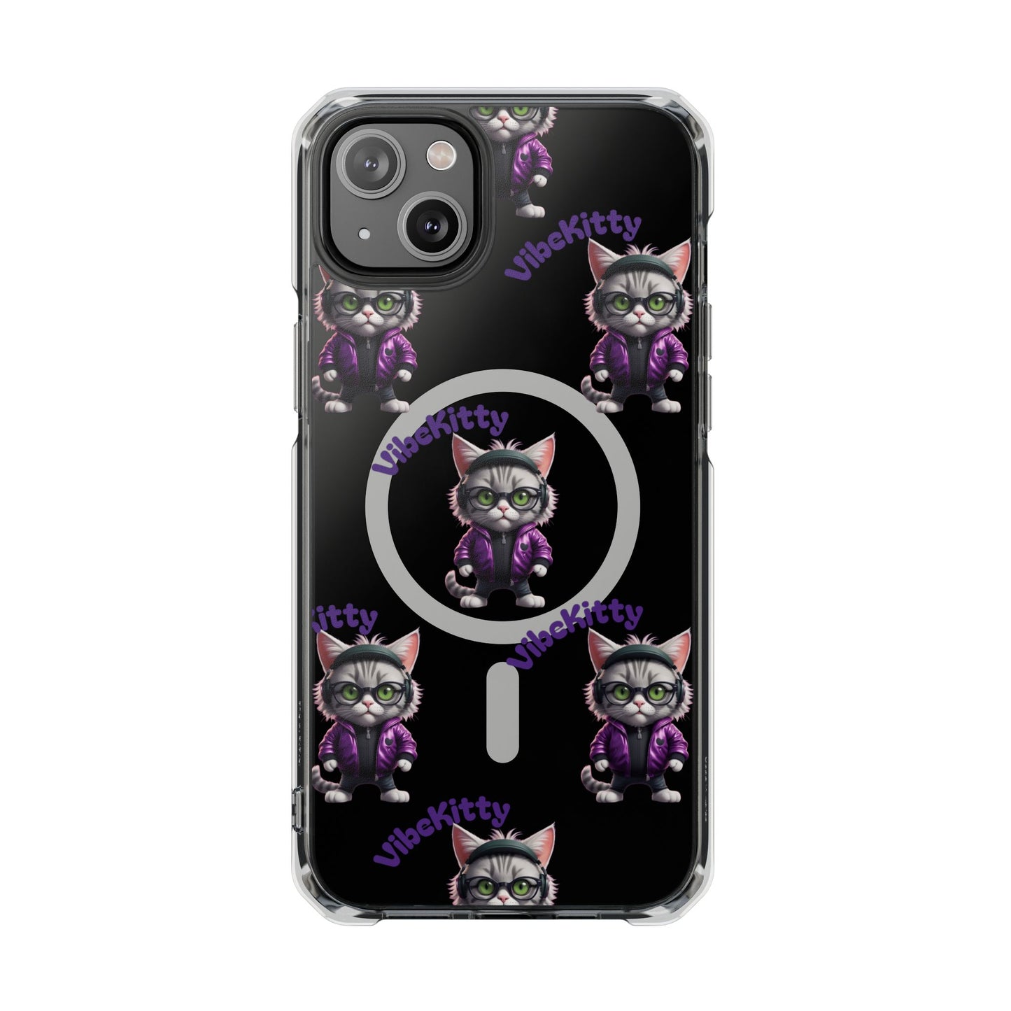 Vibe Kitty Cool Cat Magnetic Clear iPhone Case, Gift for Cat Lovers