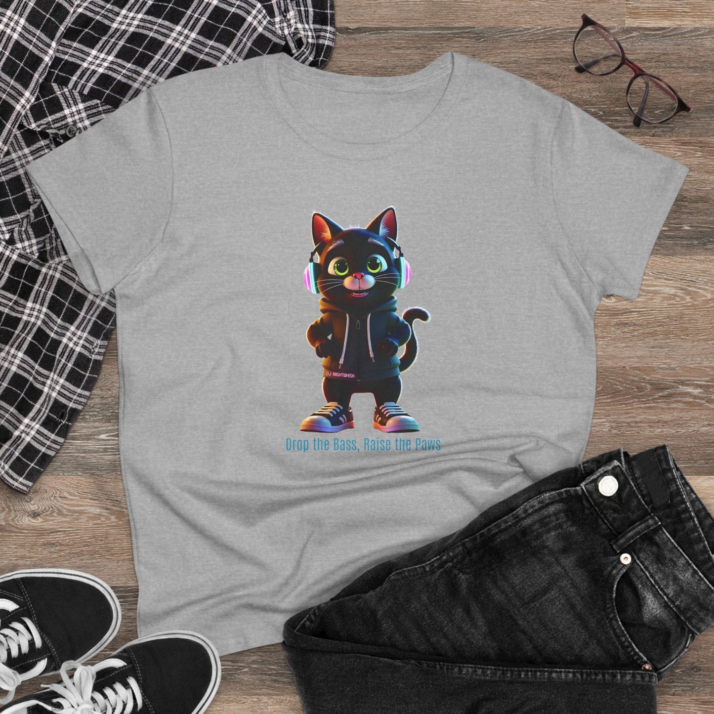 Cool Cat DJ Nightwhisk Tee, Casual Women's Shirt, Gift for Cat Lovers, Fun Everyday Wear, Cute Summer Top, Animal Lover Tee, Unique Fashion