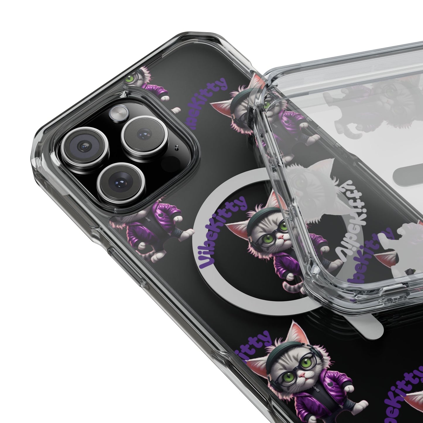 Vibe Kitty Cool Cat Magnetic Clear iPhone Case, Gift for Cat Lovers