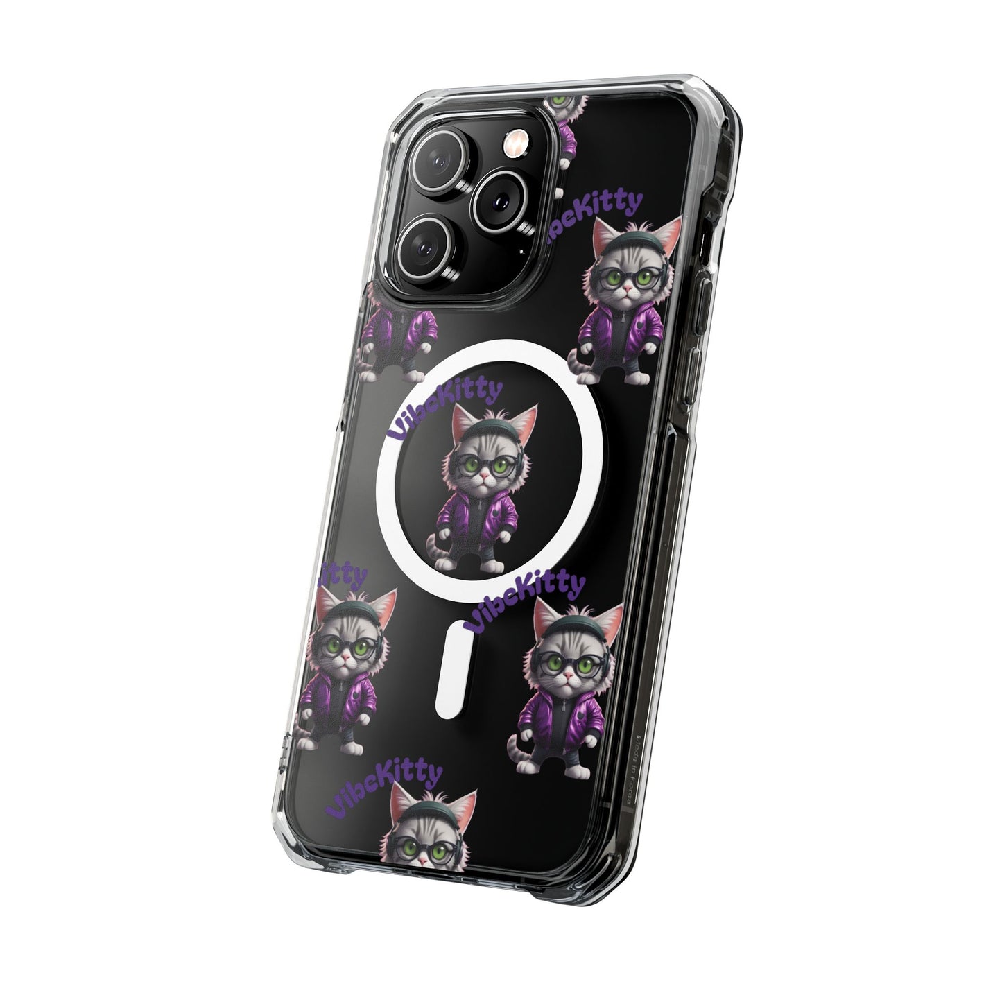 Vibe Kitty Cool Cat Magnetic Clear iPhone Case, Gift for Cat Lovers