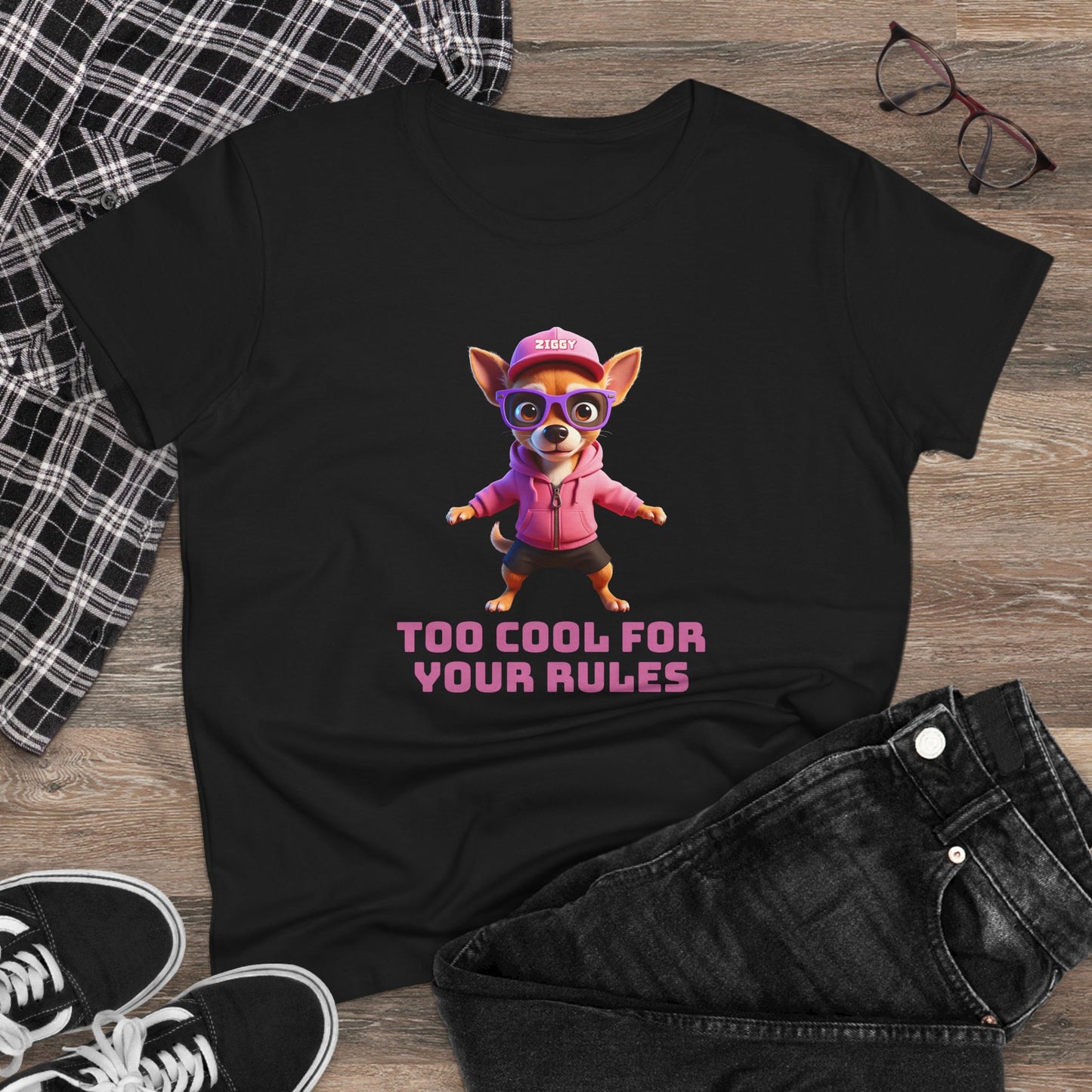 Ziggy The Chihuahua TOO COOL FOR YOUR RULES Dogs with Tude Casual Women's Shirt, Gift for Dog and Animal Lovers, Fun Everyday Wear, Cute Summer Top, Animal Lover Tee, Unique Fashion