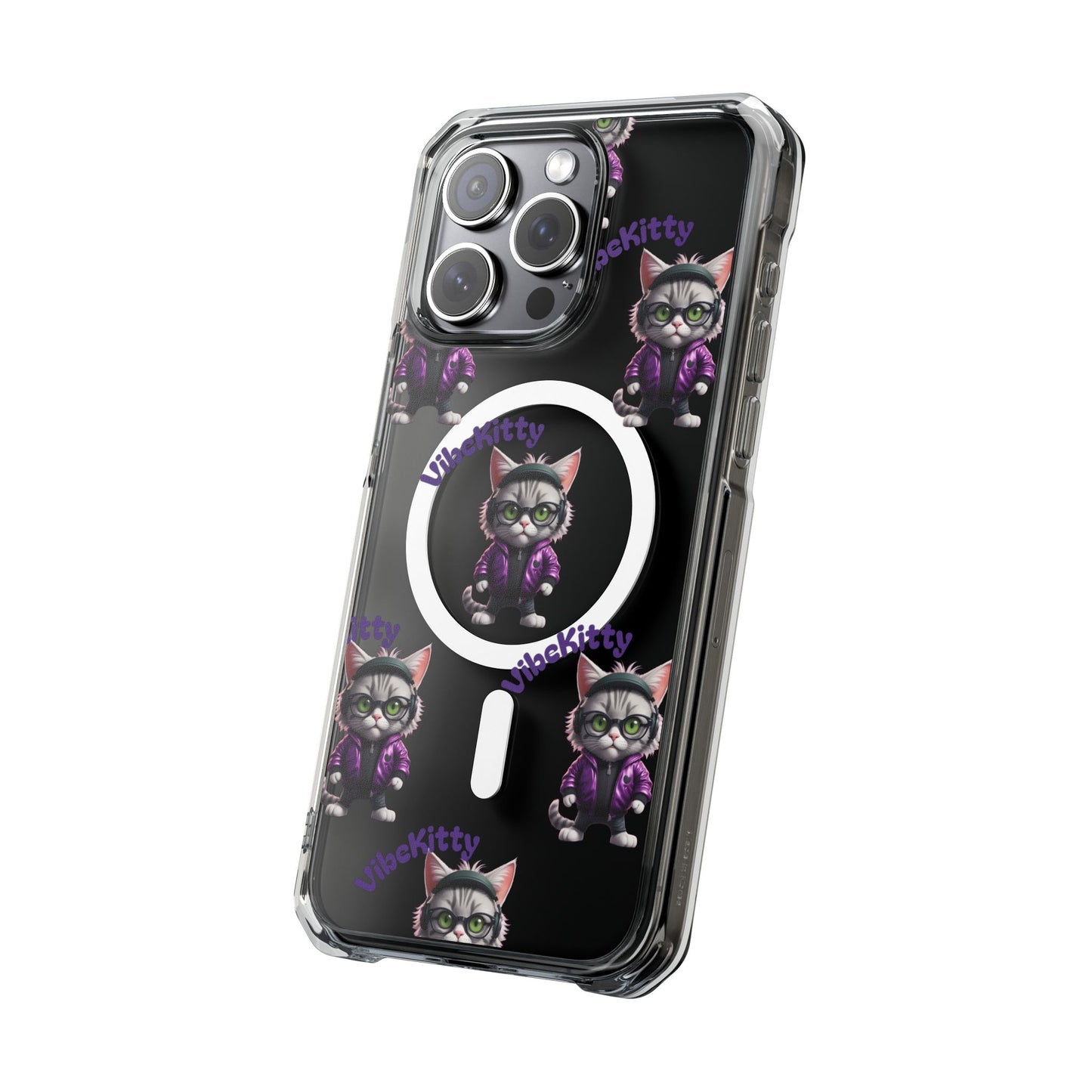 Vibe Kitty Cool Cat Magnetic Clear iPhone Case, Gift for Cat Lovers