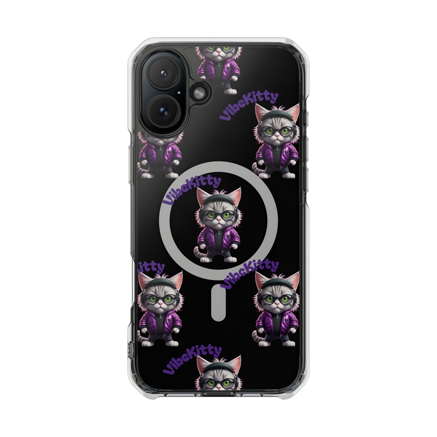 Vibe Kitty Cool Cat Magnetic Clear iPhone Case, Gift for Cat Lovers