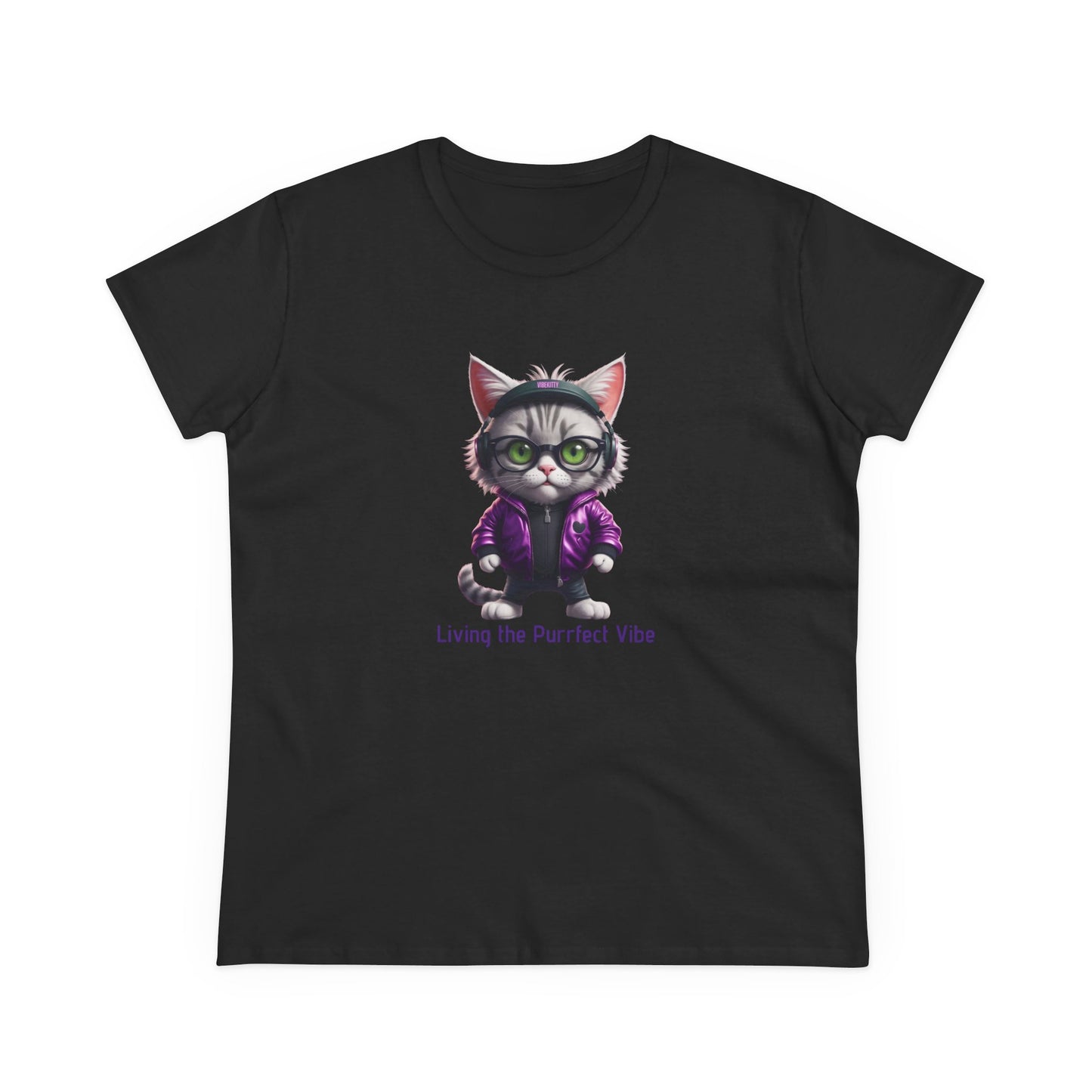 Vibe Kitty, Living the Purrfect Vibe - Casual Women's Shirt, Gift for Cat and Animal Lovers, Fun Everyday Wear, Cute Summer Top, Animal Lover Tee, Unique Fashion