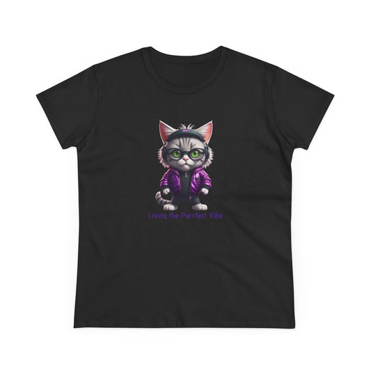 Vibe Kitty, Living the Purrfect Vibe - Casual Women's Shirt, Gift for Cat and Animal Lovers, Fun Everyday Wear, Cute Summer Top, Animal Lover Tee, Unique Fashion
