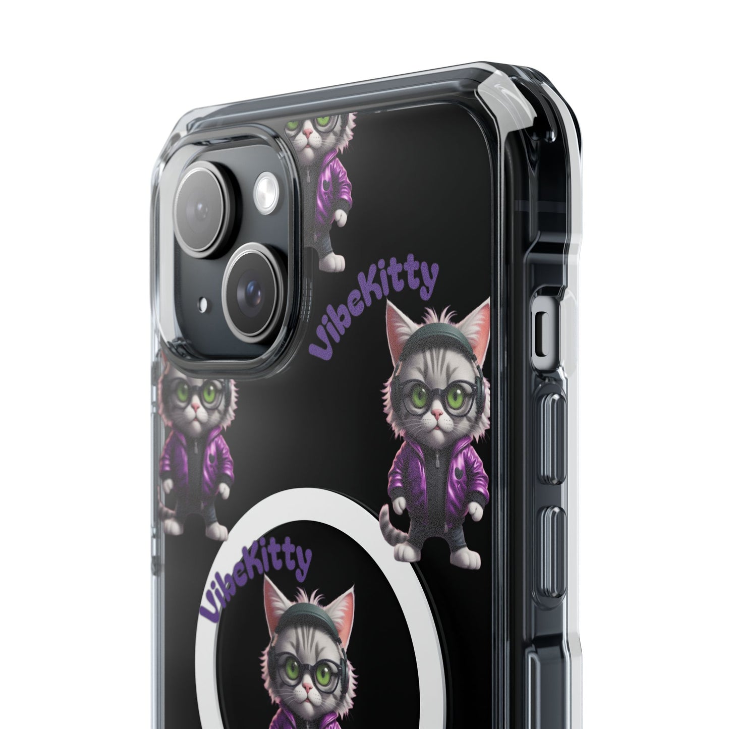 Vibe Kitty Cool Cat Magnetic Clear iPhone Case, Gift for Cat Lovers