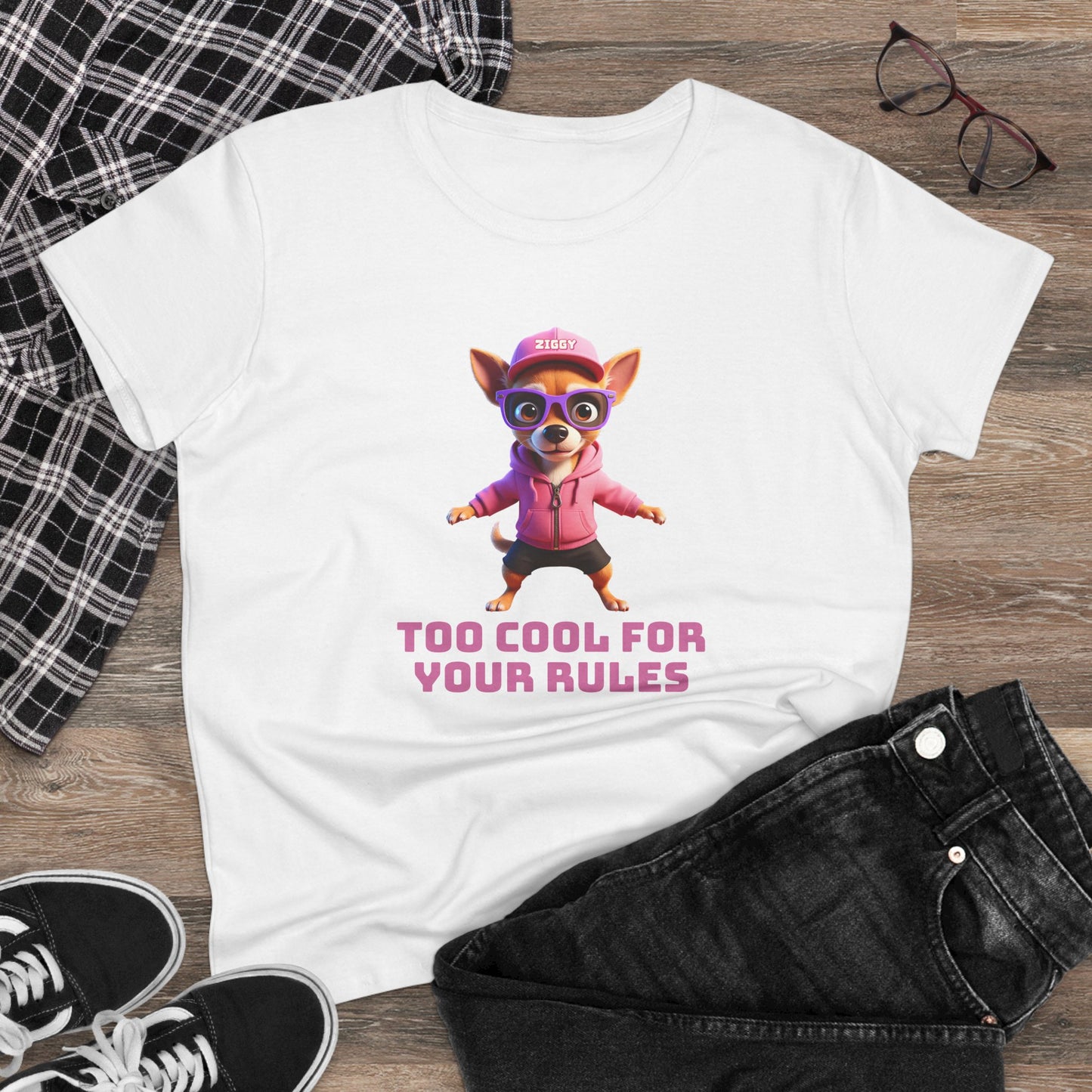 Ziggy The Chihuahua TOO COOL FOR YOUR RULES Dogs with Tude Casual Women's Shirt, Gift for Dog and Animal Lovers, Fun Everyday Wear, Cute Summer Top, Animal Lover Tee, Unique Fashion