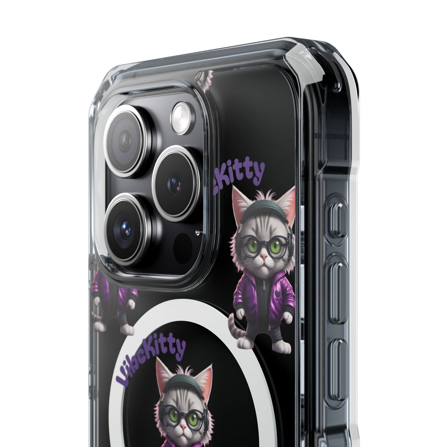 Vibe Kitty Cool Cat Magnetic Clear iPhone Case, Gift for Cat Lovers