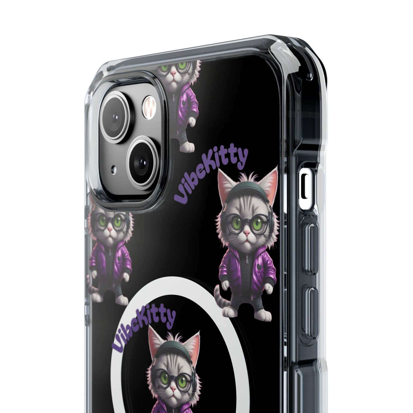 Vibe Kitty Cool Cat Magnetic Clear iPhone Case, Gift for Cat Lovers