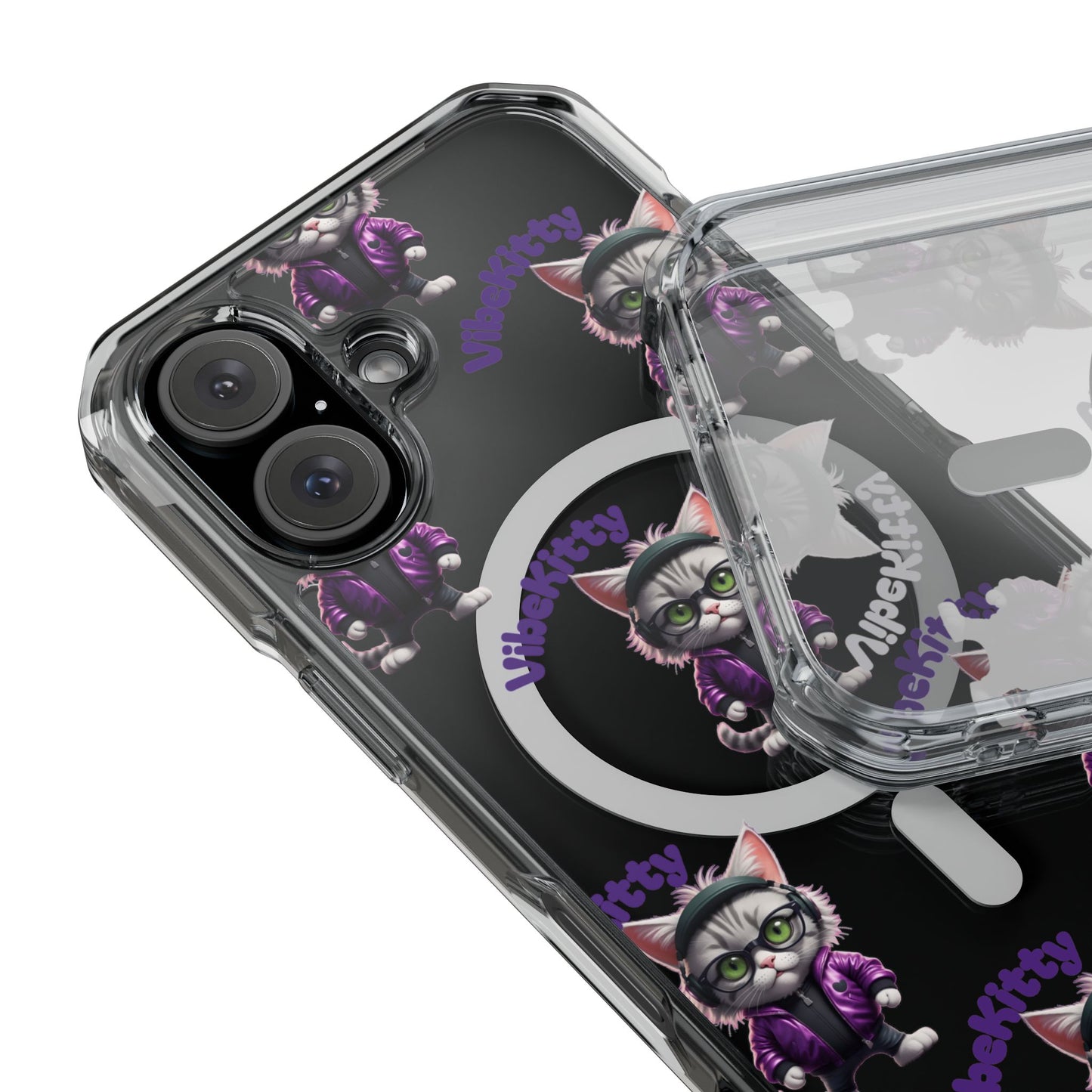Vibe Kitty Cool Cat Magnetic Clear iPhone Case, Gift for Cat Lovers