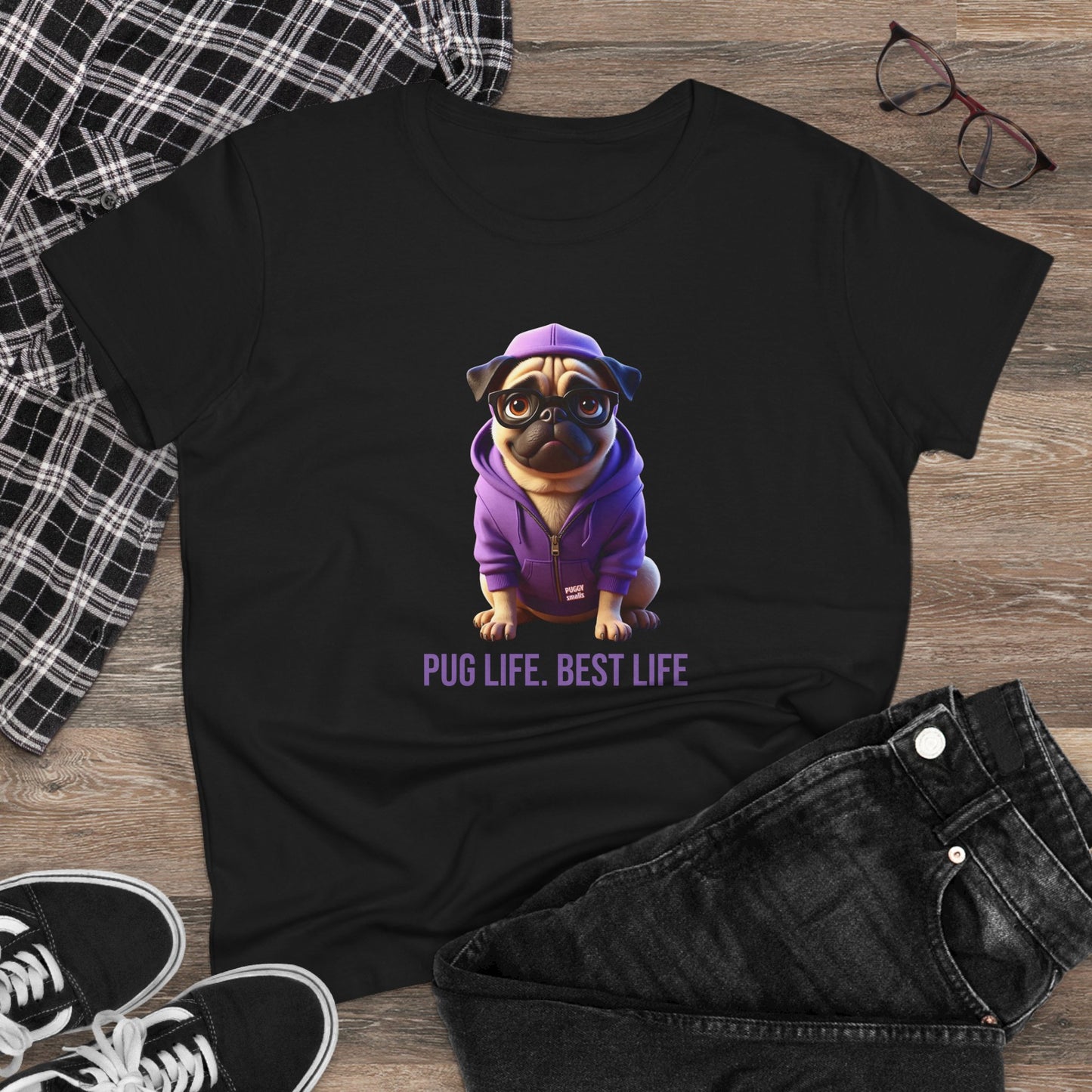 Puggy Smalls Pug Tee, Casual Women's Shirt, Gift for Pug and Dog Lovers, Fun Everyday Wear, Cute Summer Top, Animal Lover Tee, Unique Fashion