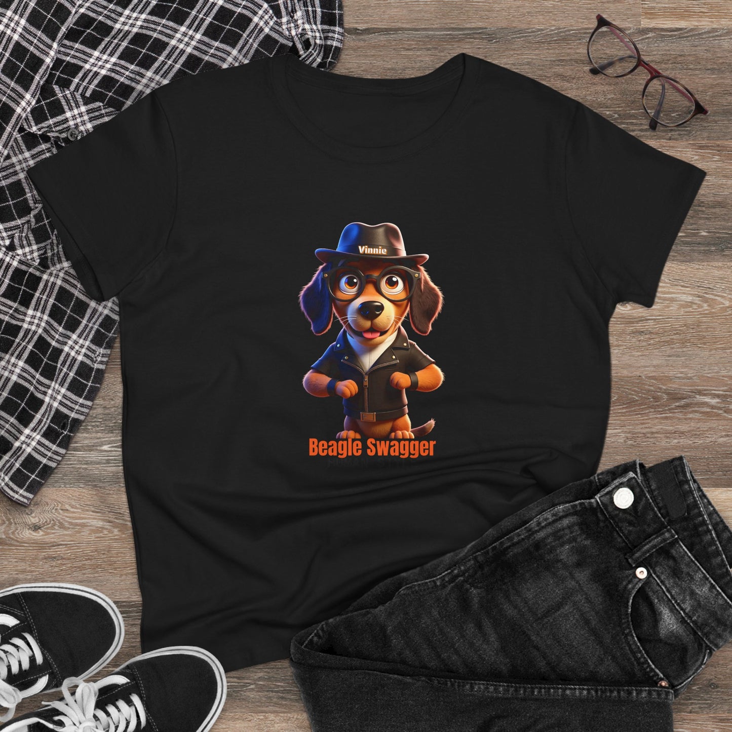 Vinnie Fedora BEAGLE SWAGGER - HUMAN STYLE Casual Women's Shirt, Gift for Dog and Animal Lovers, Fun Everyday Wear, Cute Summer Top, Animal Lover Tee, Unique Fashion