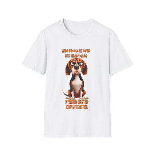 Beagles with Tude !Who Knocked Over The Garbage Can - Dogs with Tude Collection - White Tshirt