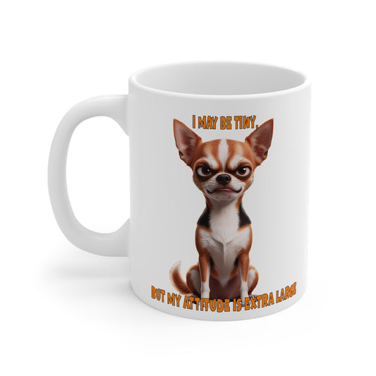 Chihuahuas with TUDE! Dogs with TUDE! -Large Attitude! White 11oz Ceramic Mug