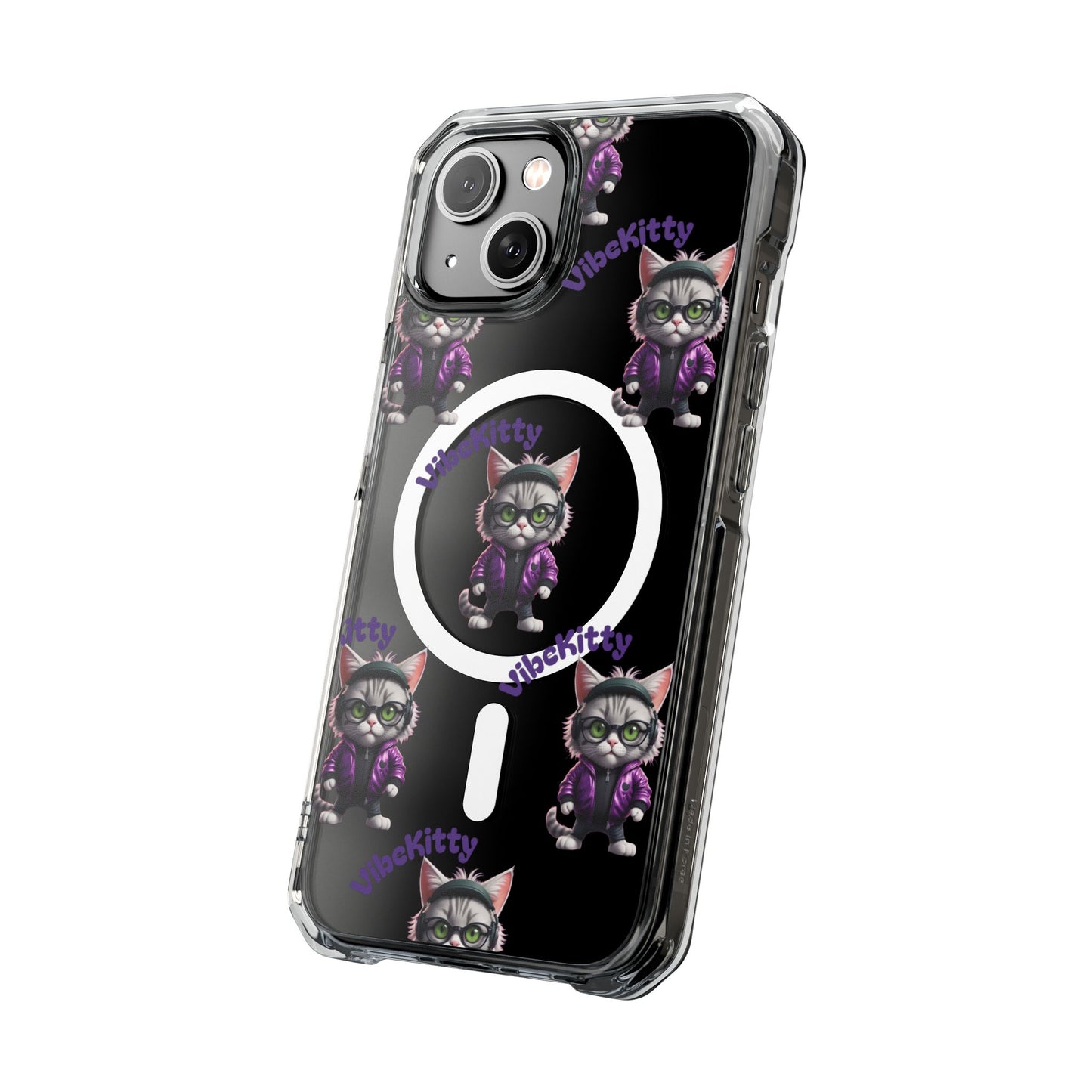 Vibe Kitty Cool Cat Magnetic Clear iPhone Case, Gift for Cat Lovers