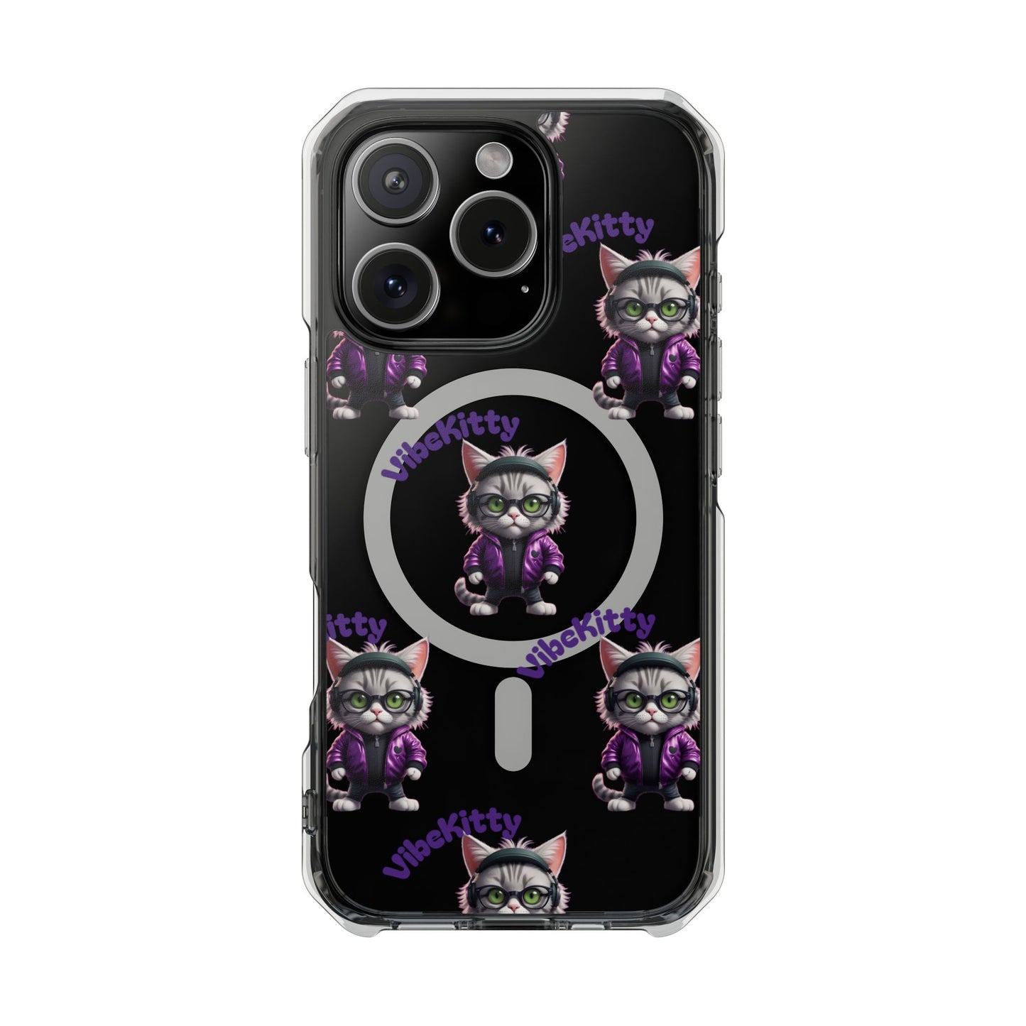 Vibe Kitty Cool Cat Magnetic Clear iPhone Case, Gift for Cat Lovers