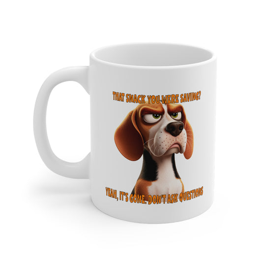 Dogs With Tude Collection -Beagles with Tude! - Snack is Gone White 11oz Ceramic Mug