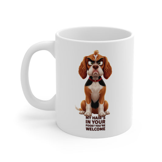 Mug Cocker Spaniel My Hair's In Your Food  In White Ceramic 11oz