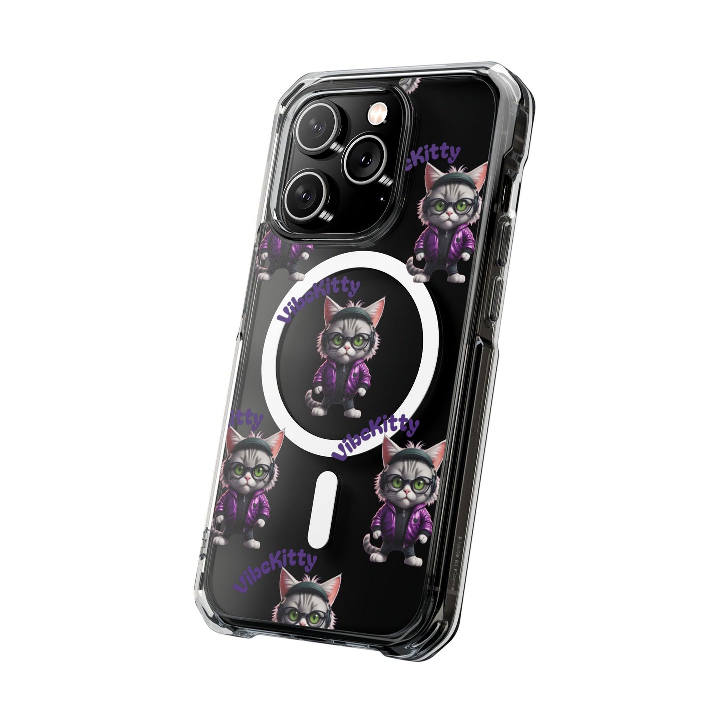 Vibe Kitty Cool Cat Magnetic Clear iPhone Case, Gift for Cat Lovers
