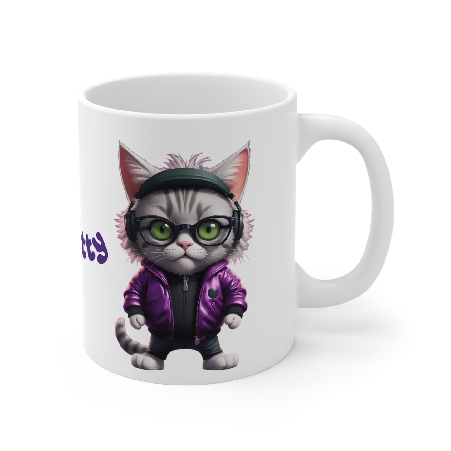 Vibe Kitty Cool Cat Groove Ceramic Mug, Gift for Cat Lovers White Ceramic 11oz