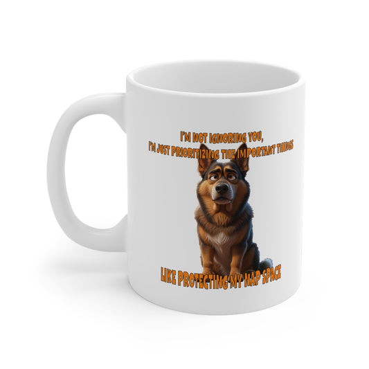 Alsatians/German Shephards with TUDE! Dogs with TUDE! - Nap Space!Premium Unisex Crewneck T-shirt - White 11oz Ceramic Mug