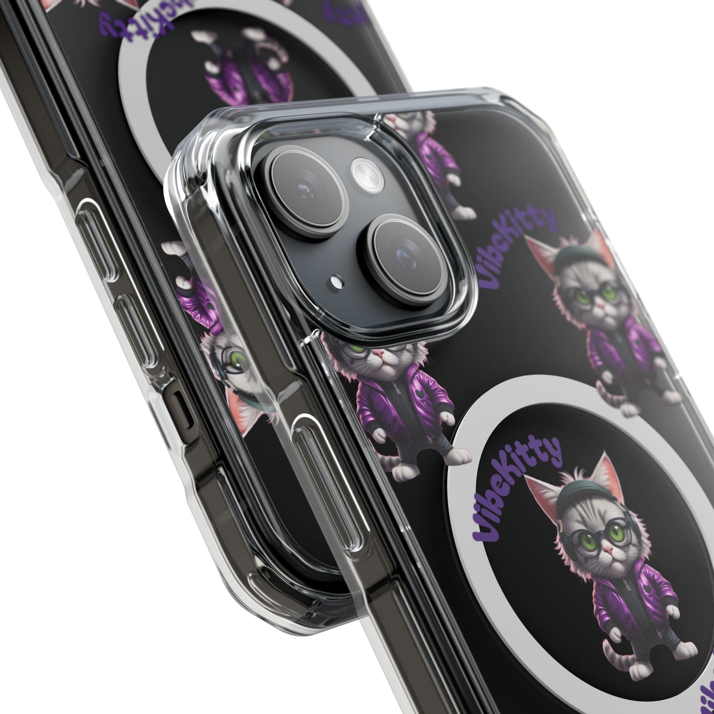 Vibe Kitty Cool Cat Magnetic Clear iPhone Case, Gift for Cat Lovers