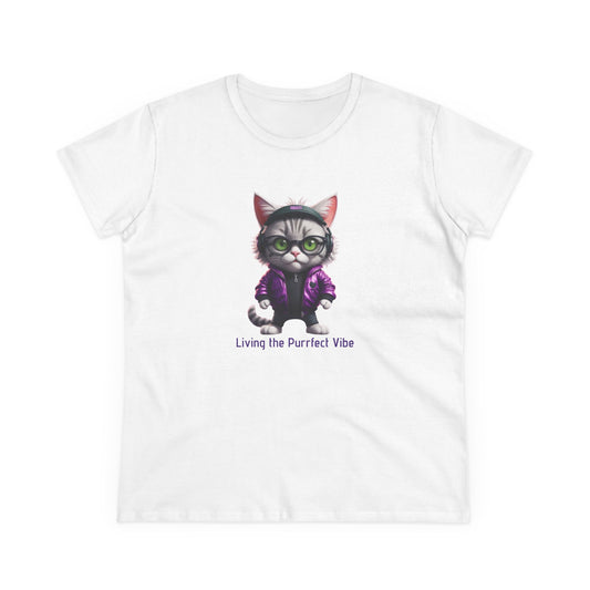 Vibe Kitty, Living the Purrfect Vibe - Casual Women's Shirt, Gift for Cat and Animal Lovers, Fun Everyday Wear, Cute Summer Top, Animal Lover Tee, Unique Fashion